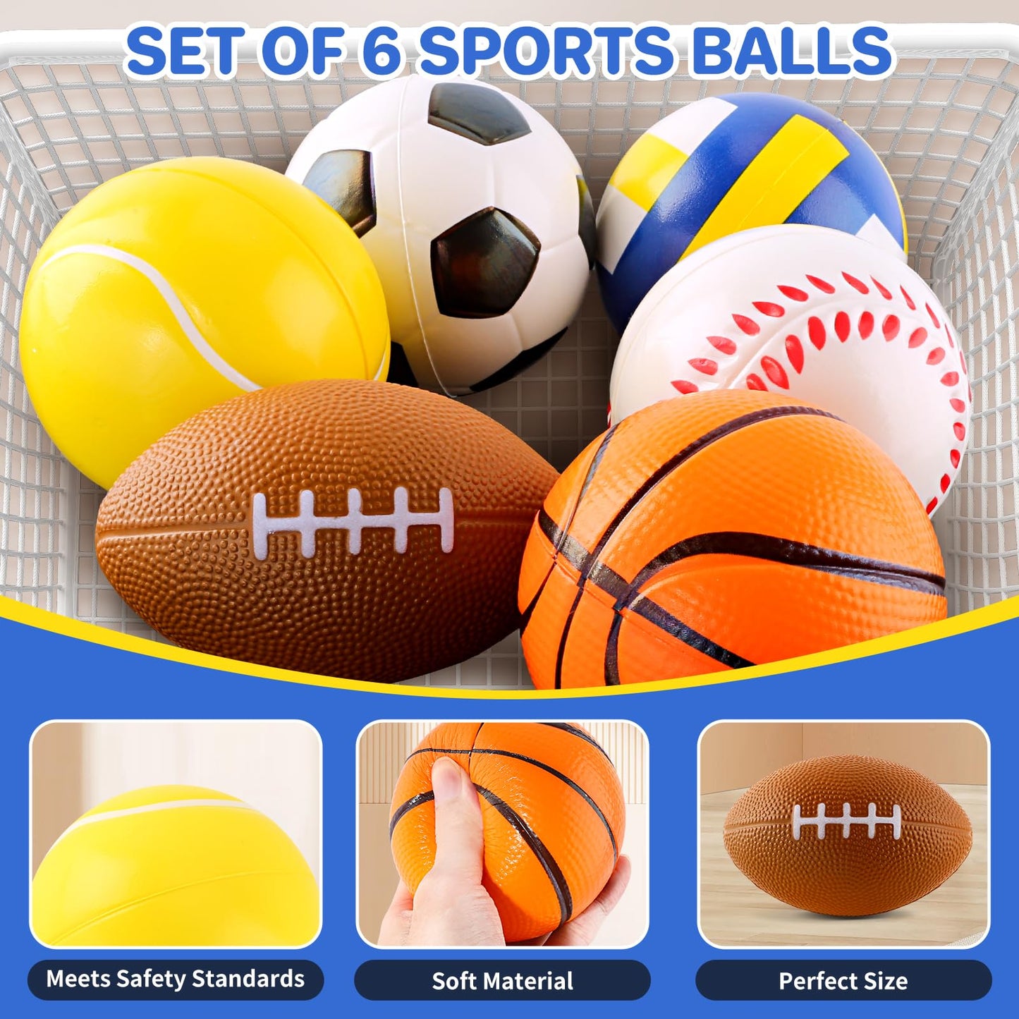 ShyLizard 6 Soft Foam Sports Balls for Toddlers (3–5) – Soccer, Basketball, Football, Baseball, Tennis, Volleyball Gift