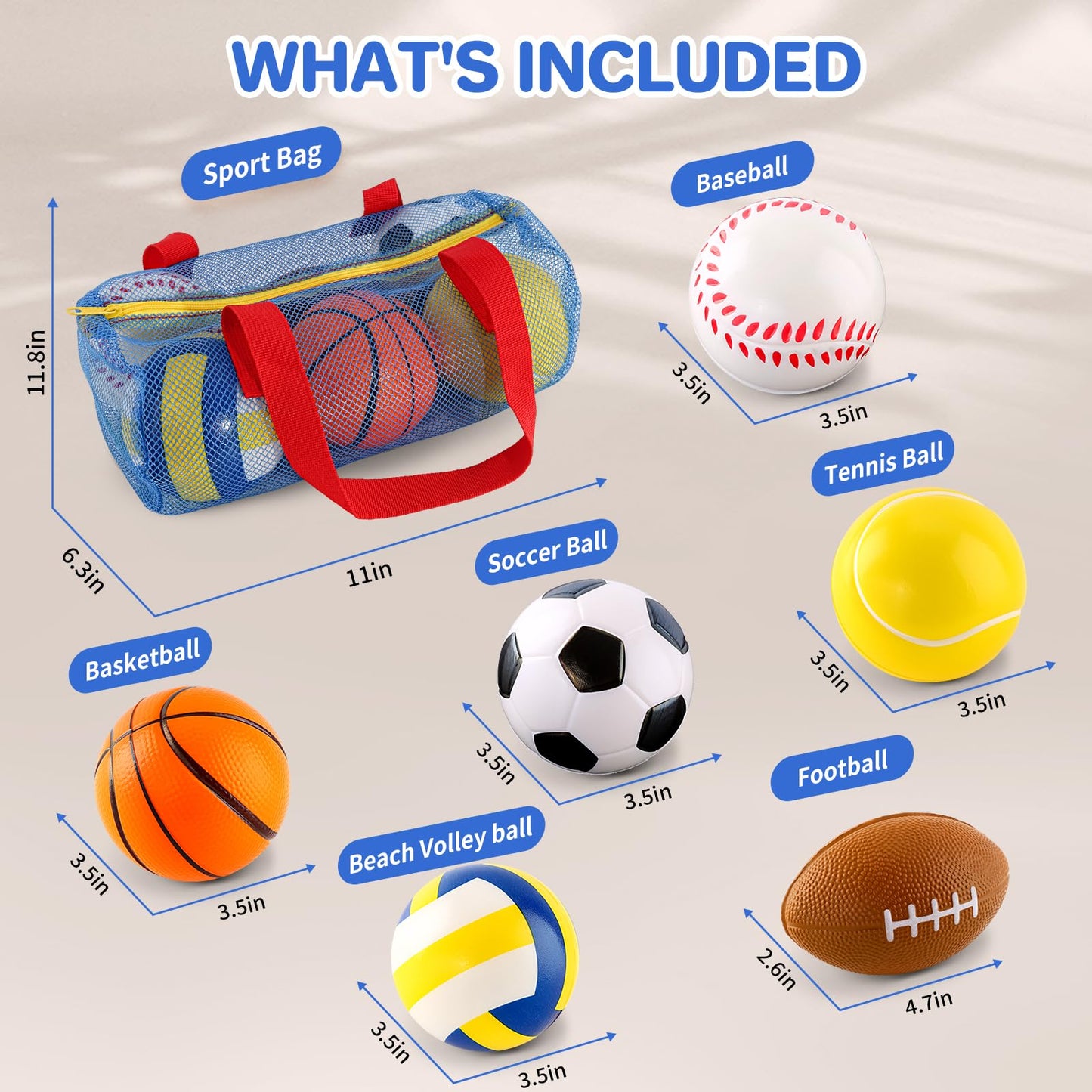 ShyLizard 6 Soft Foam Sports Balls for Toddlers (3–5) – Soccer, Basketball, Football, Baseball, Tennis, Volleyball Gift