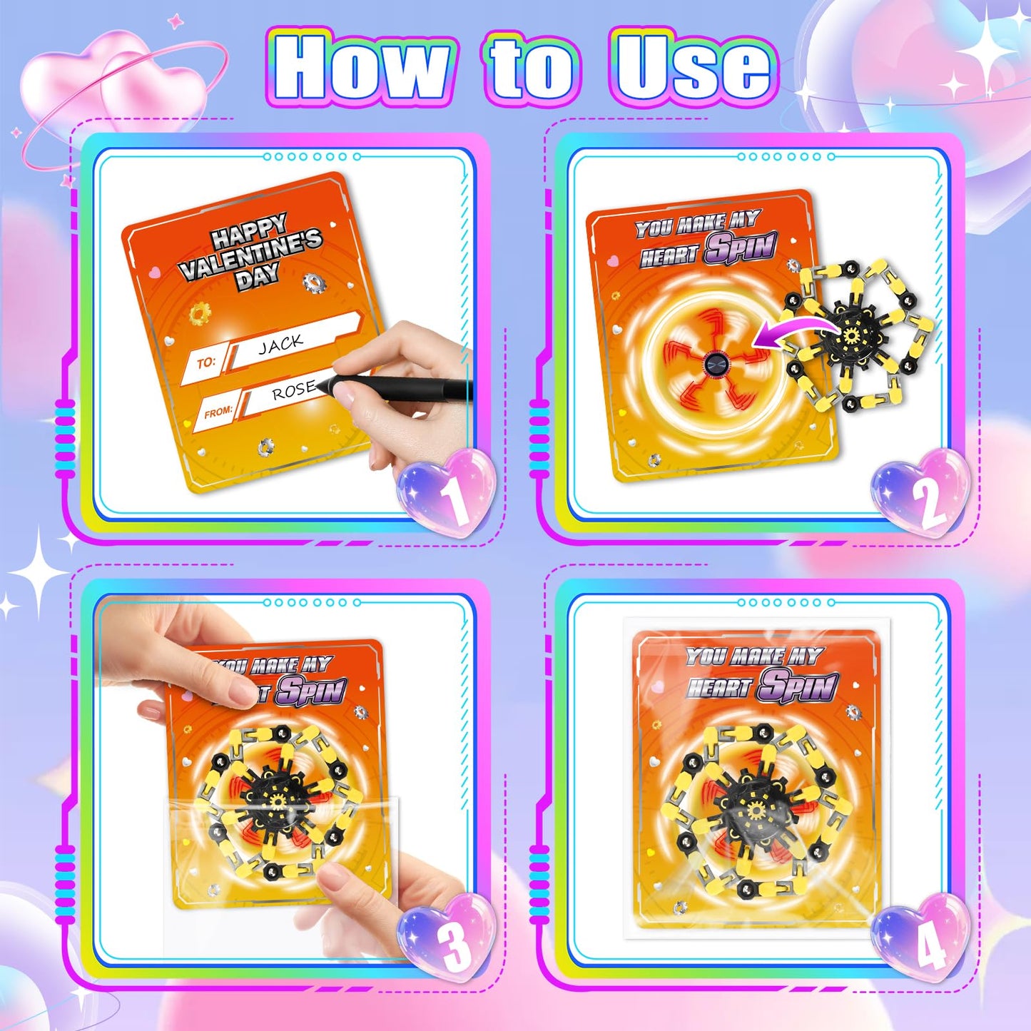 ShyLizard 24-Pack Valentines Day Cards with Fidget Spinners – Classroom Gifts & Kids Party Favors