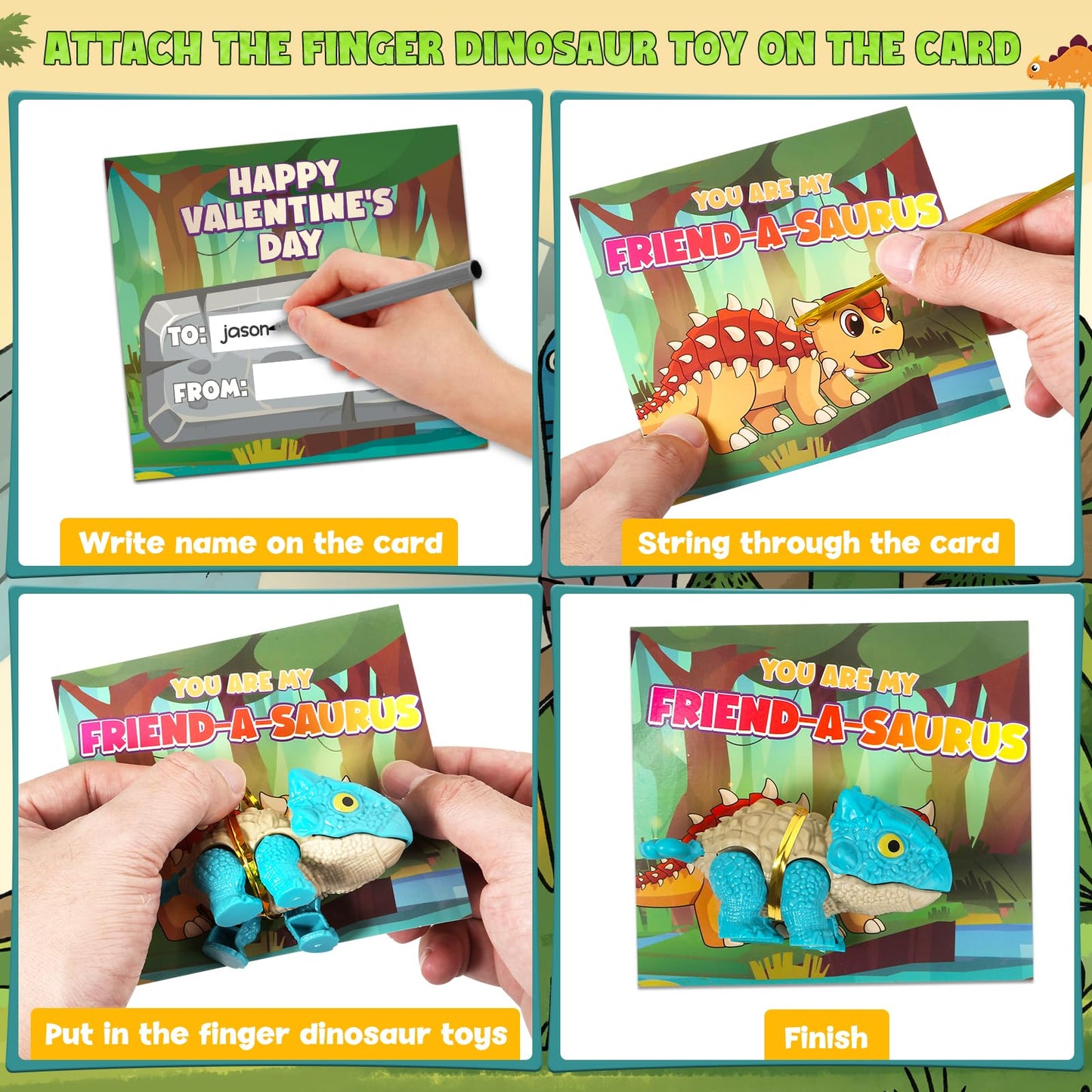 ShyLizard 24-Pack Valentines Cards with Dinosaur Toys – Classroom Gift Set