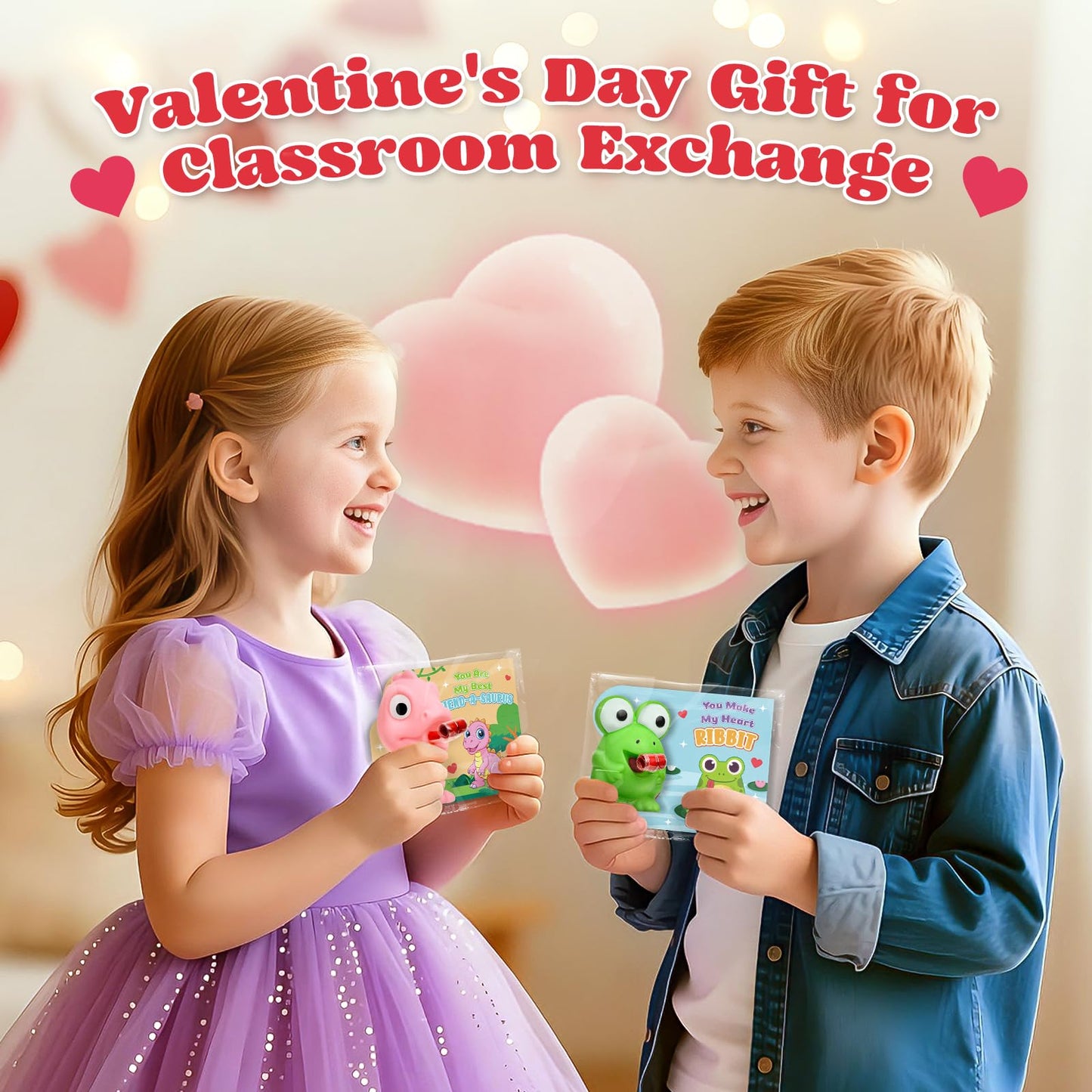 ShyLizard 24-Pack Valentine Cards with Squeeze Toys – Dino & Frog Tongue-Out Fun