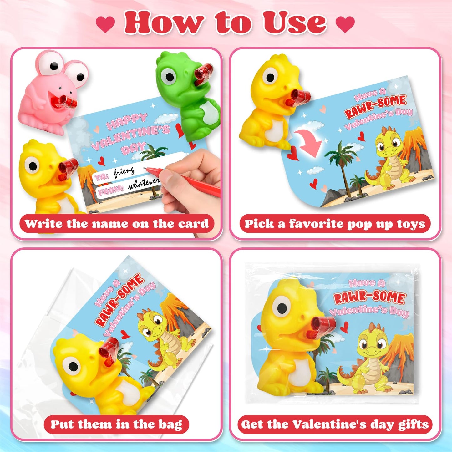 ShyLizard 24-Pack Valentine Cards with Squeeze Toys – Dino & Frog Tongue-Out Fun