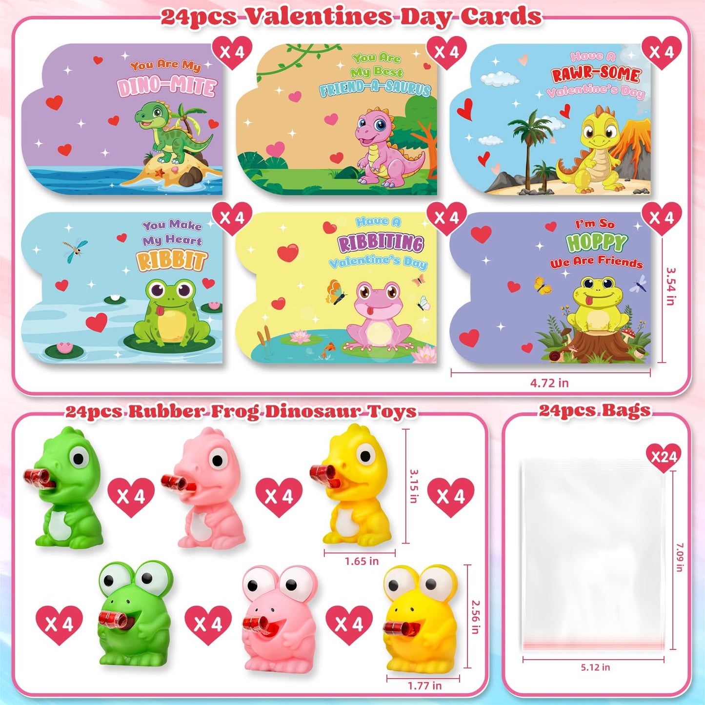 ShyLizard 24-Pack Valentine Cards with Squeeze Toys – Dino & Frog Tongue-Out Fun