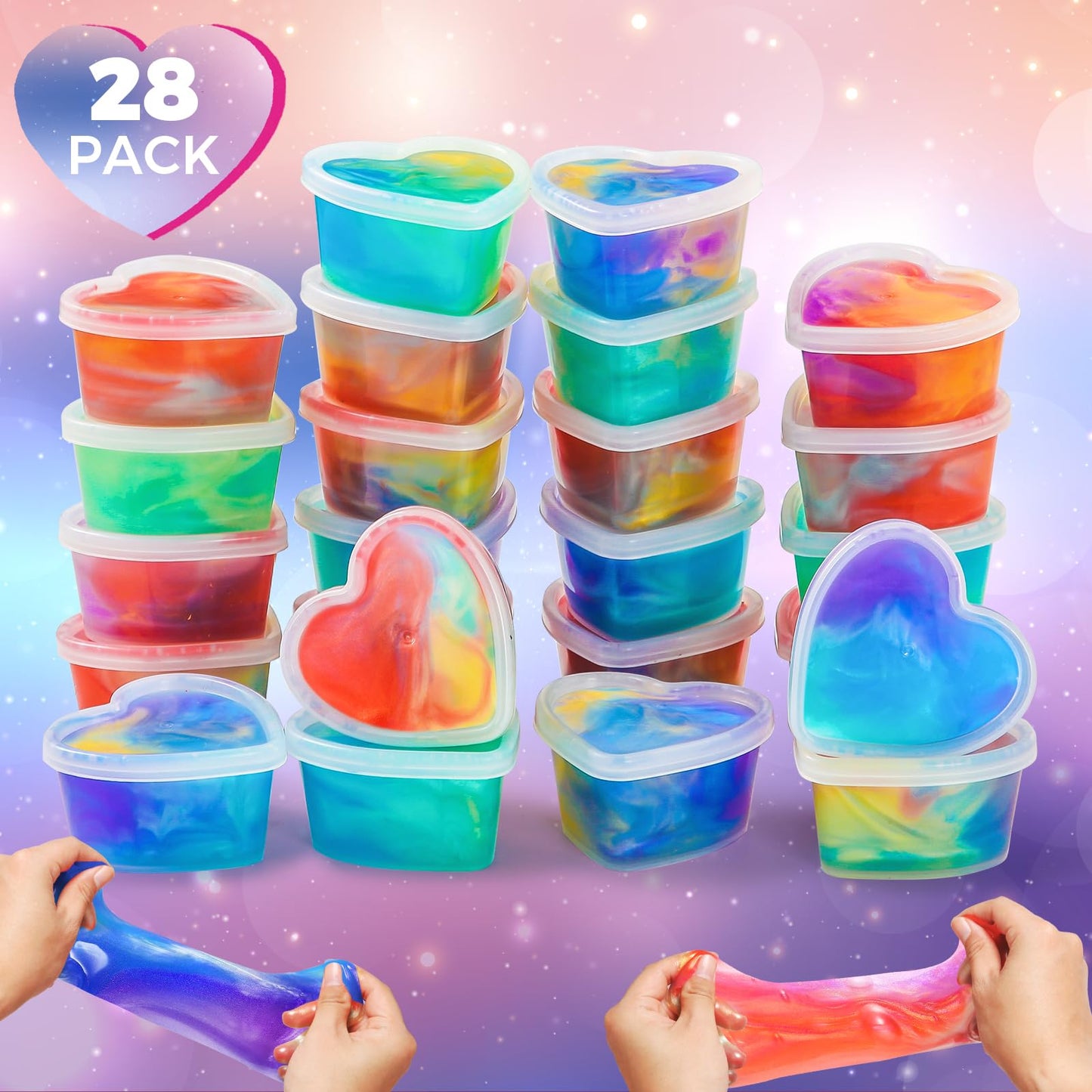 ShyLizard 28Pcs Valentines Cards with Galaxy Slime for Kids Classroom Exchange