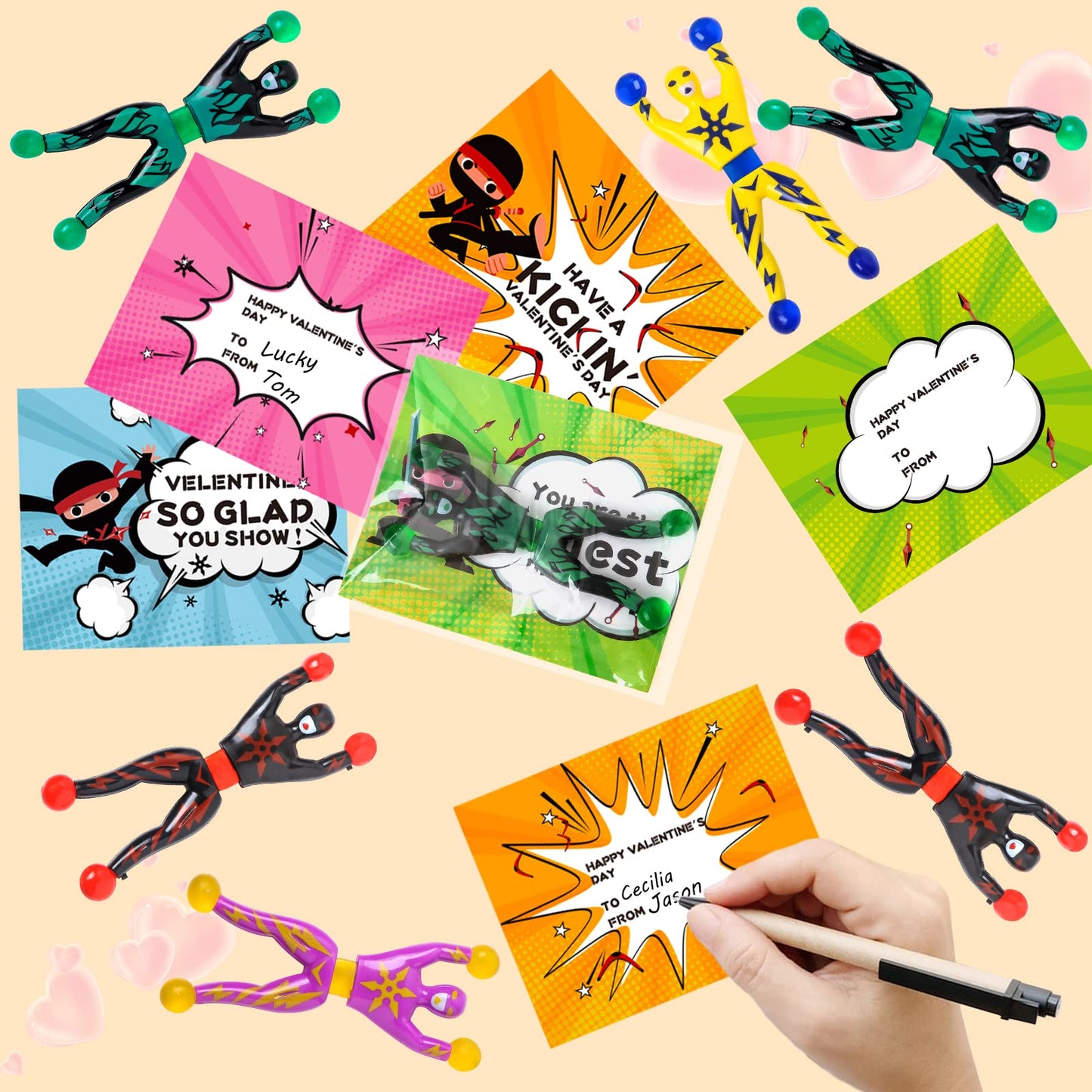 ShyLizard 28-Pack Valentines Day Cards with Wall-Climbing Toys for Kids