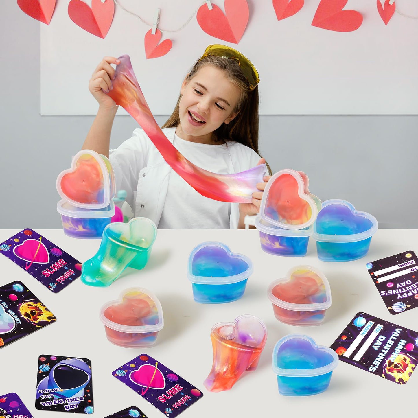 ShyLizard 28Pcs Valentines Cards with Galaxy Slime for Kids Classroom Exchange