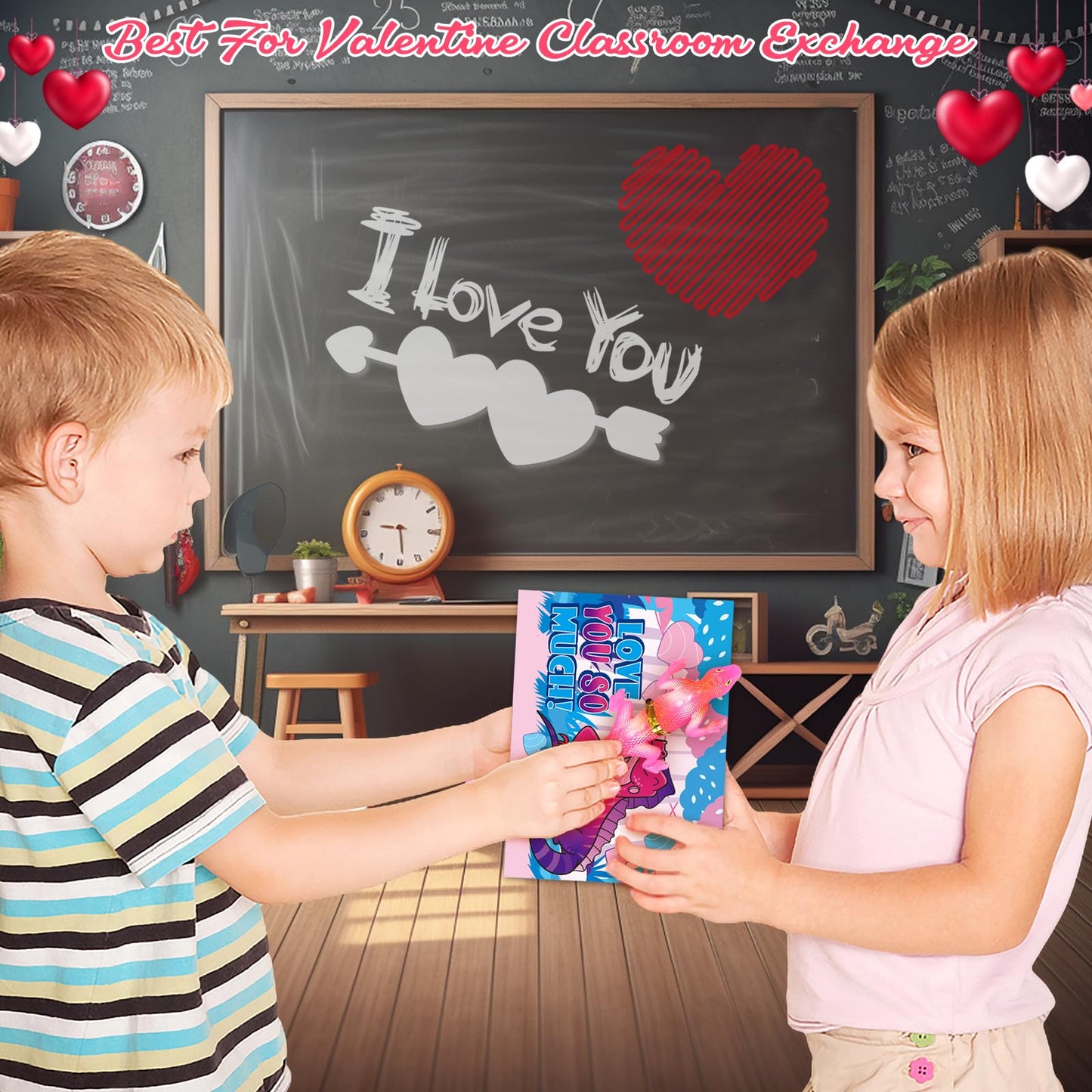 ShyLizard 24 PCS Valentines Day Cards with Color-Changing Lizard Toys — Classroom Gift Set