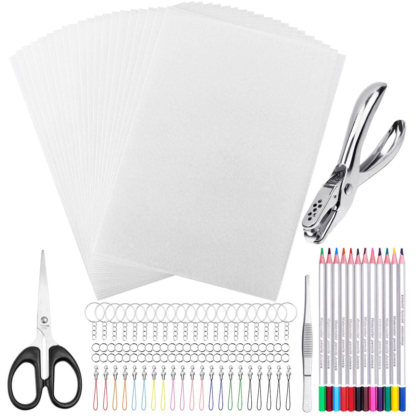 Shynek Shrinky Plastic Sheets Keychain Kit – 125Pcs Shrinky Art Craft Set