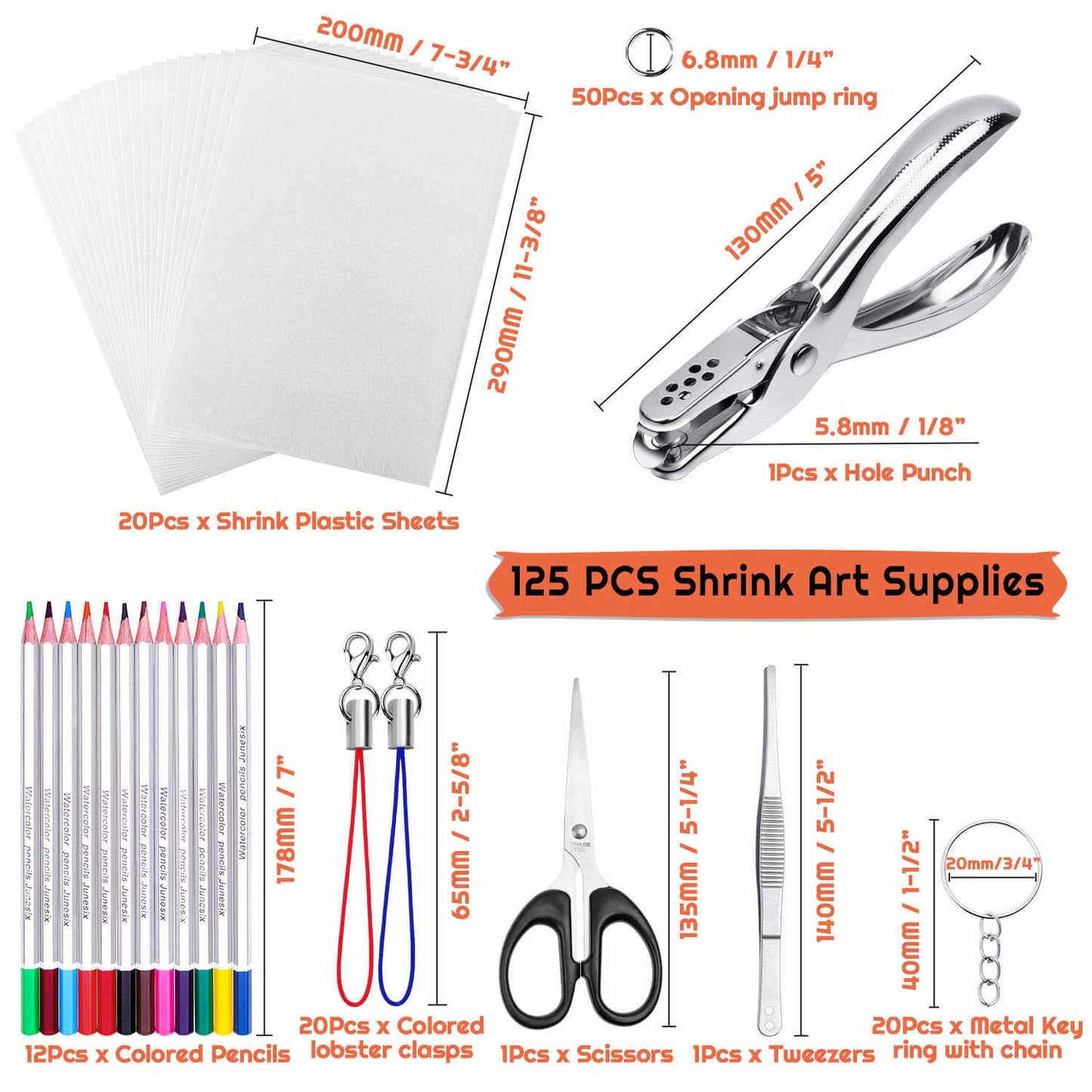 Shynek Shrinky Plastic Sheets Keychain Kit – 125Pcs Shrinky Art Craft Set