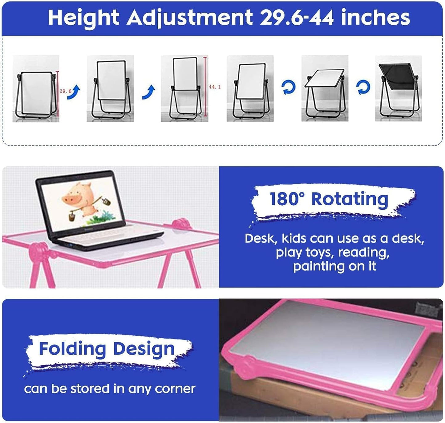 Siairo Kids Art Easel | Height-Adjustable 29.5–44in, 360° Rotating, Double-Sided Whiteboard & Chalkboard