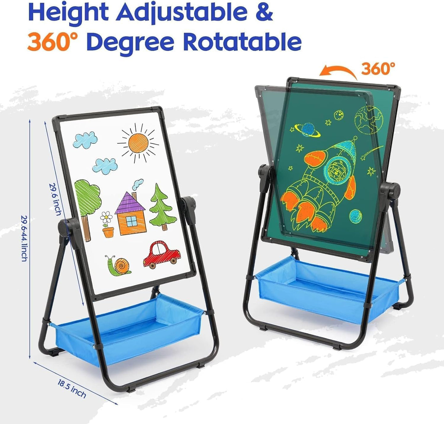 Siairo Kids Art Easel | Height-Adjustable 29.5–44in, 360° Rotating, Double-Sided Whiteboard & Chalkboard