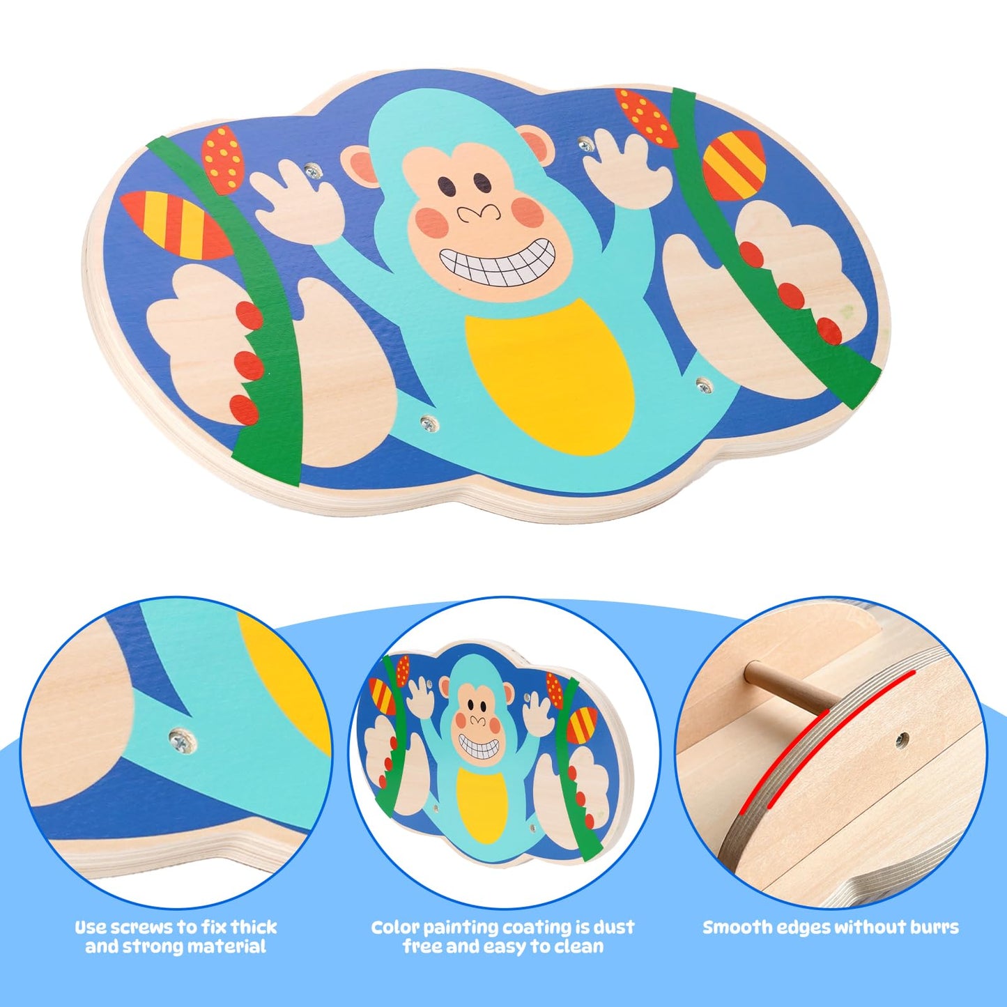 Siairo Wobble Balance Board for Kids – Wooden Rocker, 123 lbs Capacity, Blue