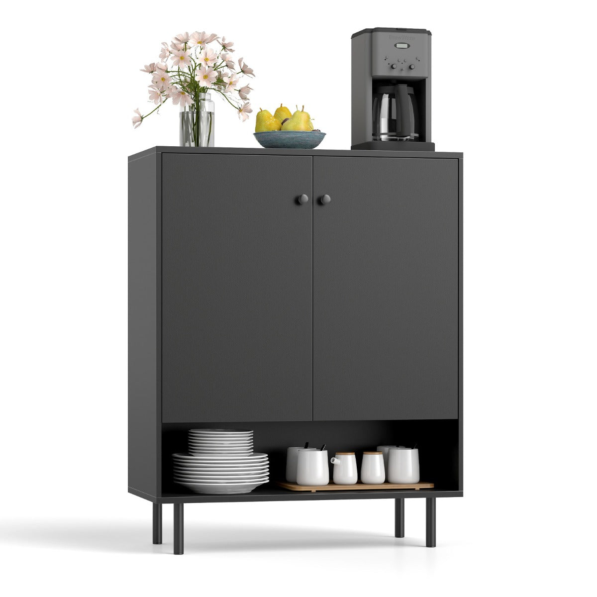 Sideboard Buffet Cabinet 2-Door Kitchen Storage Cabinet for Dining Room Living Room-Black