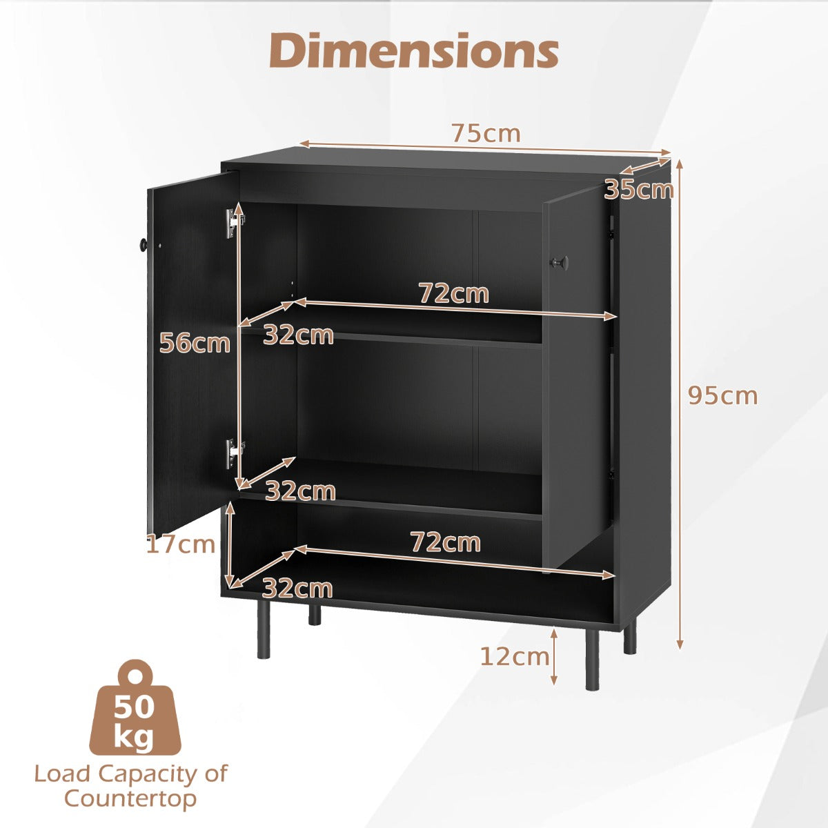Sideboard Buffet Cabinet 2-Door Kitchen Storage Cabinet for Dining Room Living Room-Black