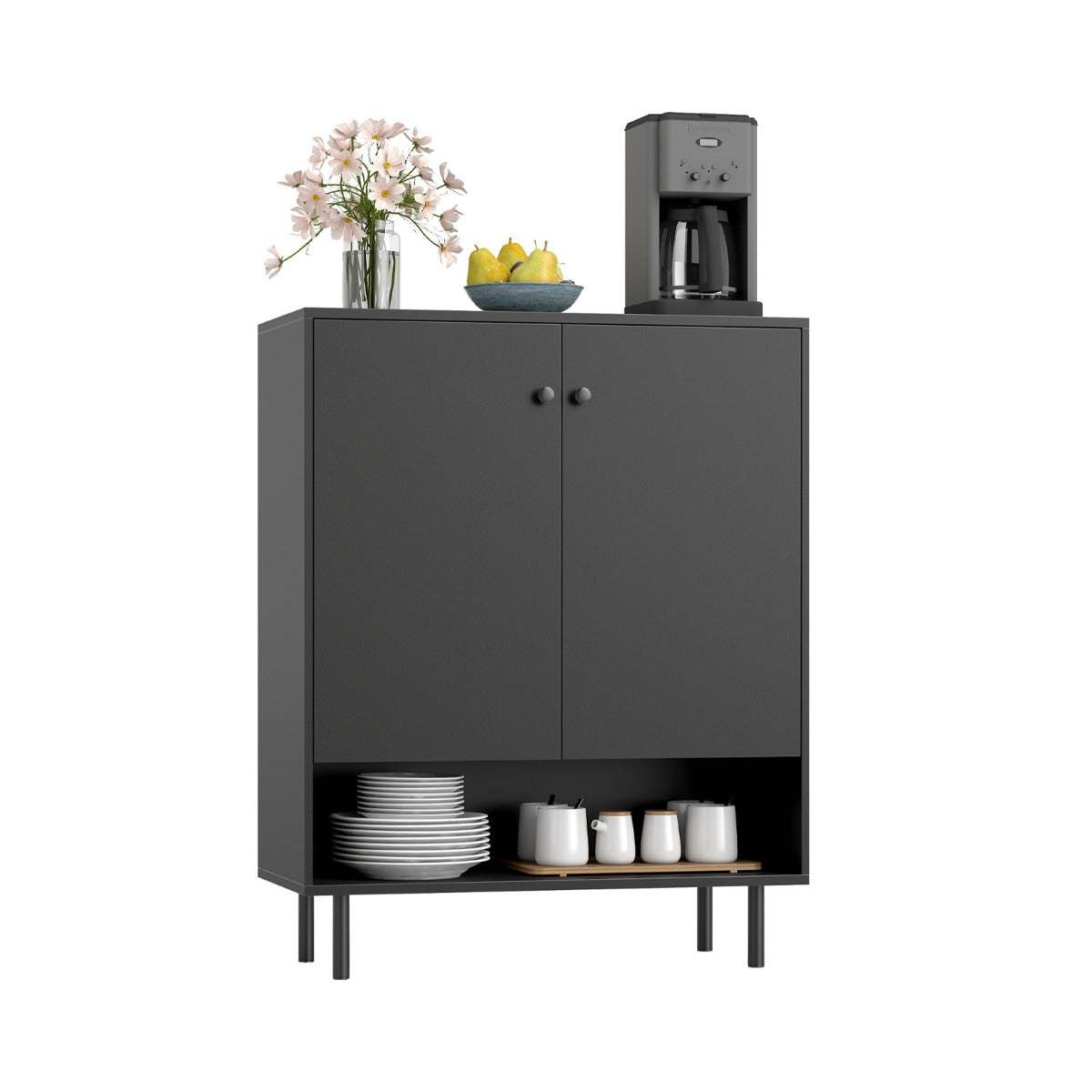 Sideboard Buffet Cabinet 2-Door Kitchen Storage Cabinet for Dining Room Living Room-Black