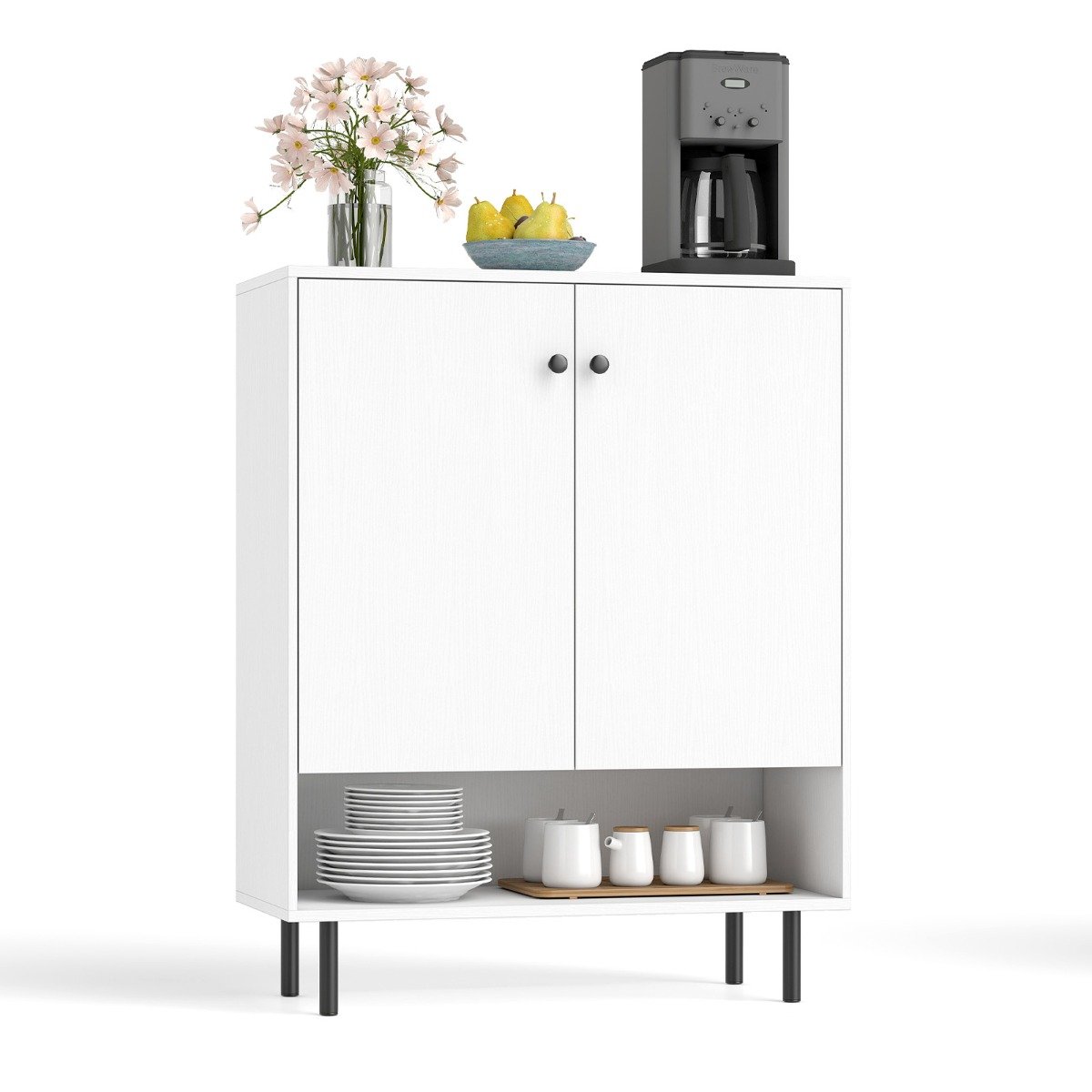 Sideboard Buffet Cabinet 2-Door Kitchen Storage Cabinet for Dining Room Living Room-Black