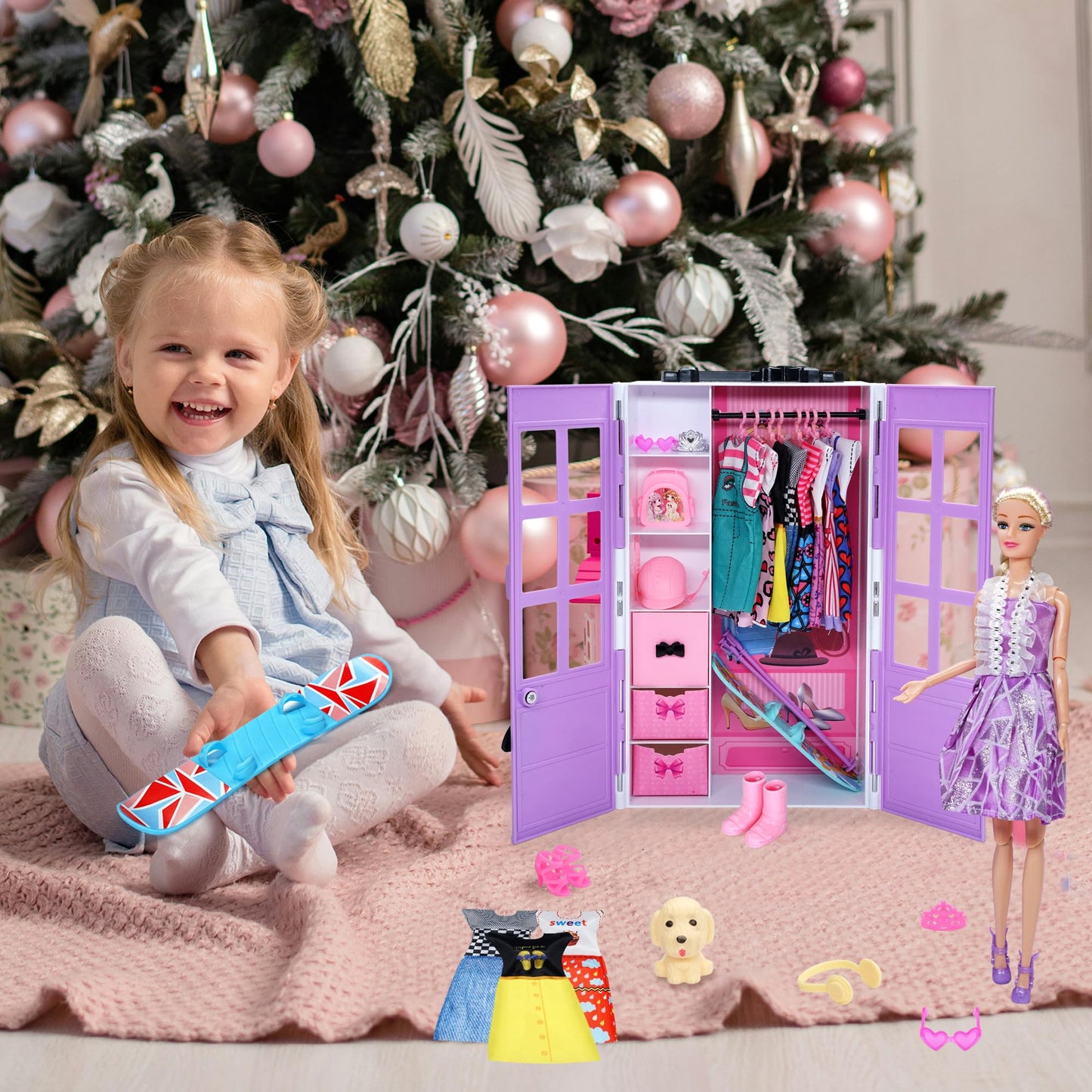 Sidola Doll Closet Set - 135-Piece Princess Wardrobe with Dresses, Shoes & Accessories