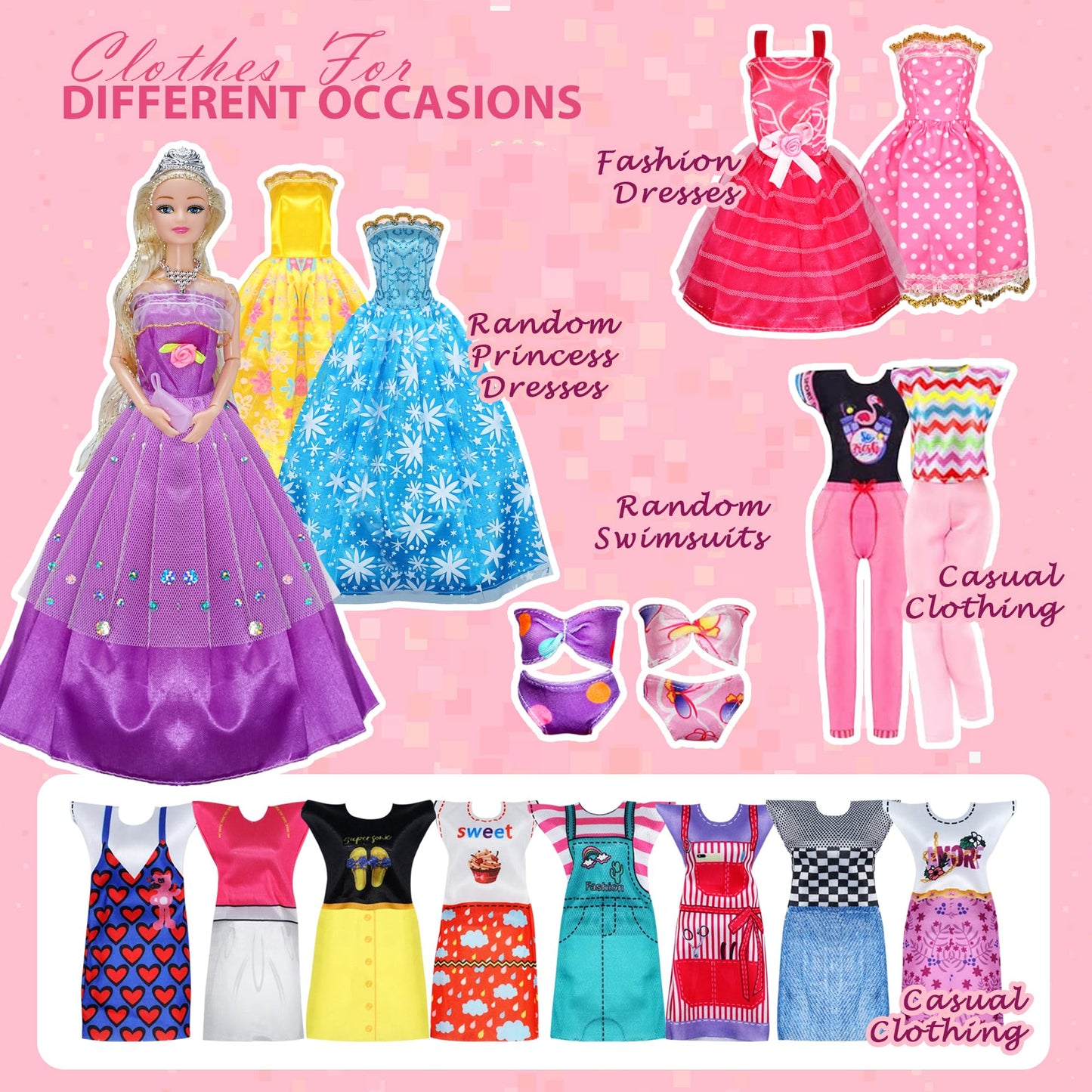 Sidola Doll Clothes & Accessories Set for 11.5-Inch Dolls – Princess Gowns, Fashion Dresses & Shoes