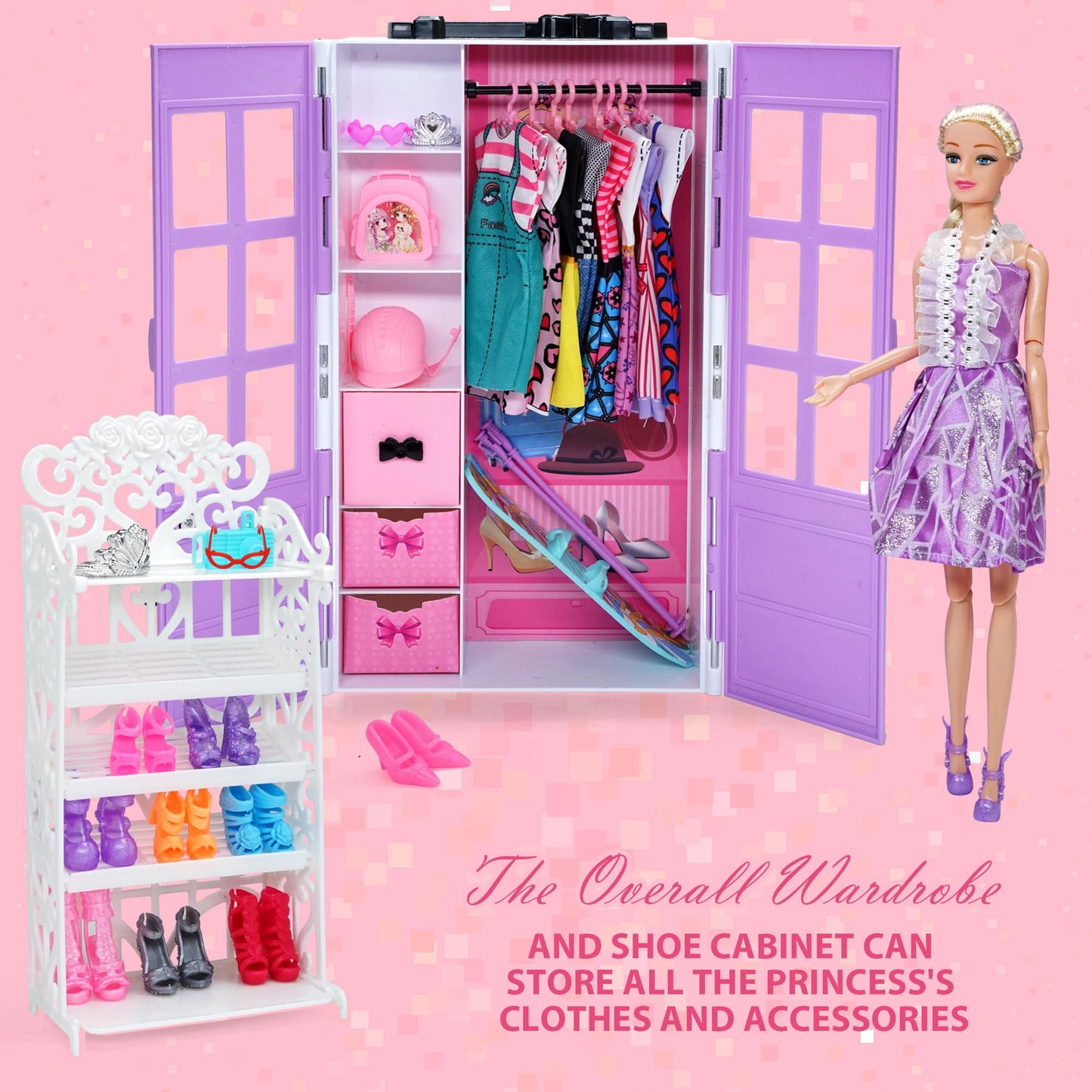 Sidola Doll Closet Set - 135-Piece Princess Wardrobe with Dresses, Shoes & Accessories