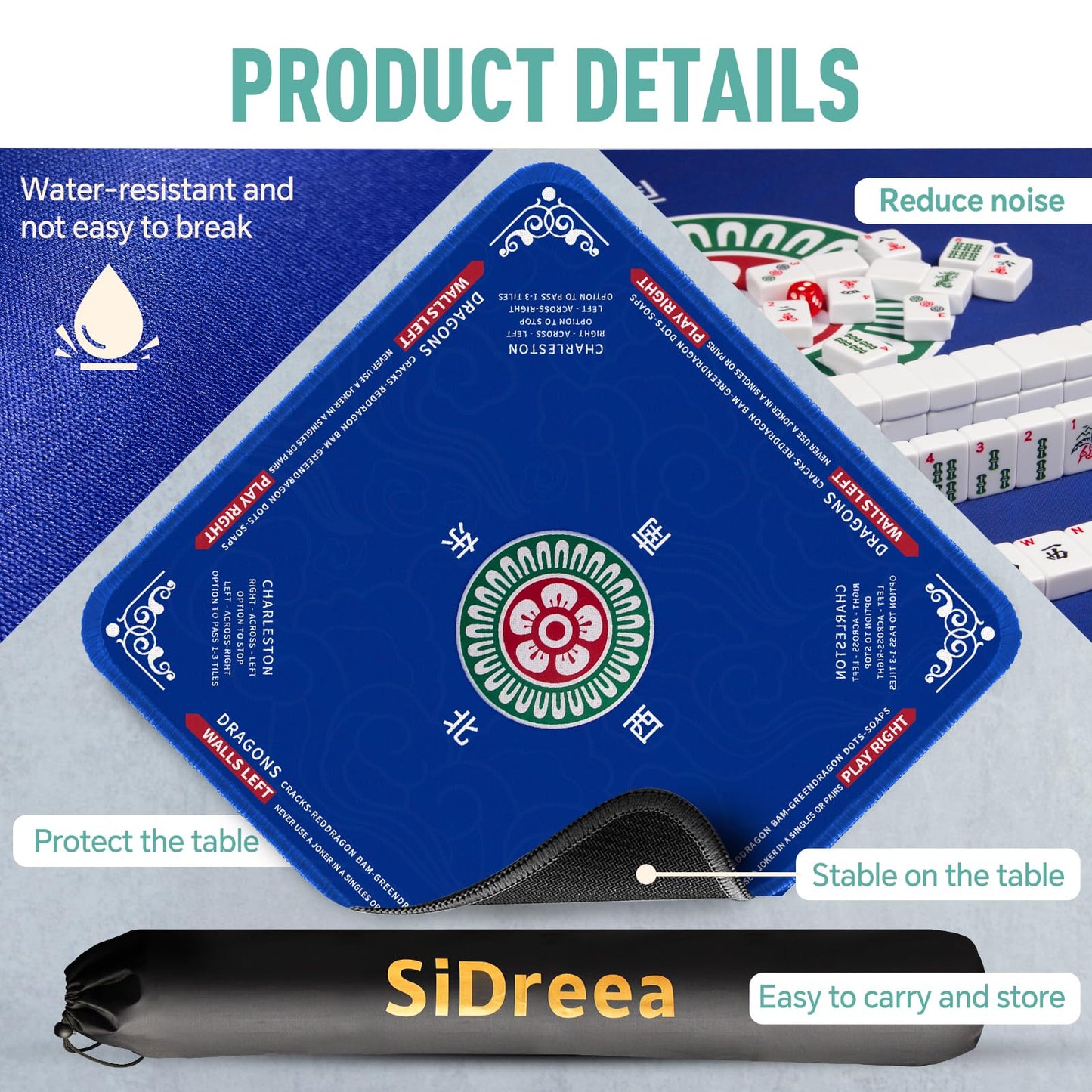 SiDreea Mahjong Mat 32.4 x 32.4 Inch – Noise-Reducing, Anti-Slip Table Mat for Mahjong, Poker & Card Games
