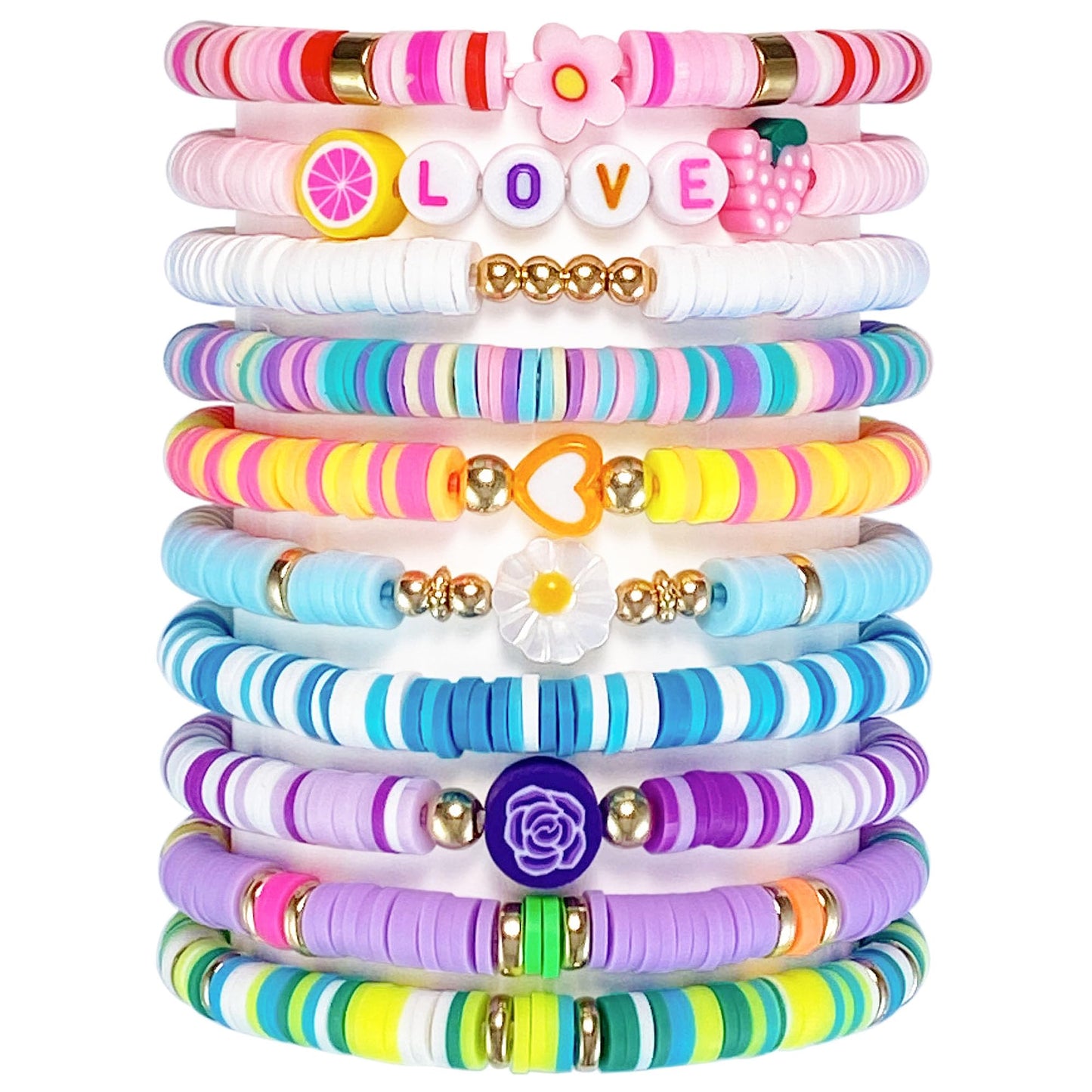 SIELEVIN 10-Piece Kids Friendship Bracelets — Colorful Clay Bead Beach Style Jewelry Set