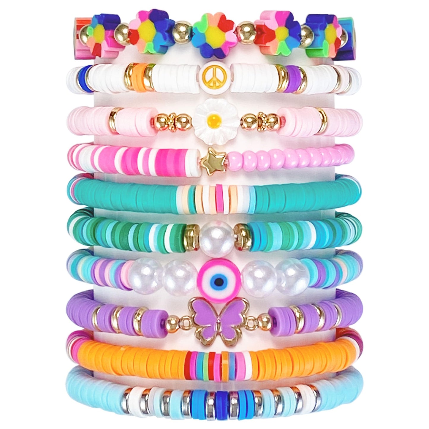 SIELEVIN 10-Piece Kids Friendship Bracelets – Colorful Clay Bead Set for Girls & Teens | Beach Style Gift
