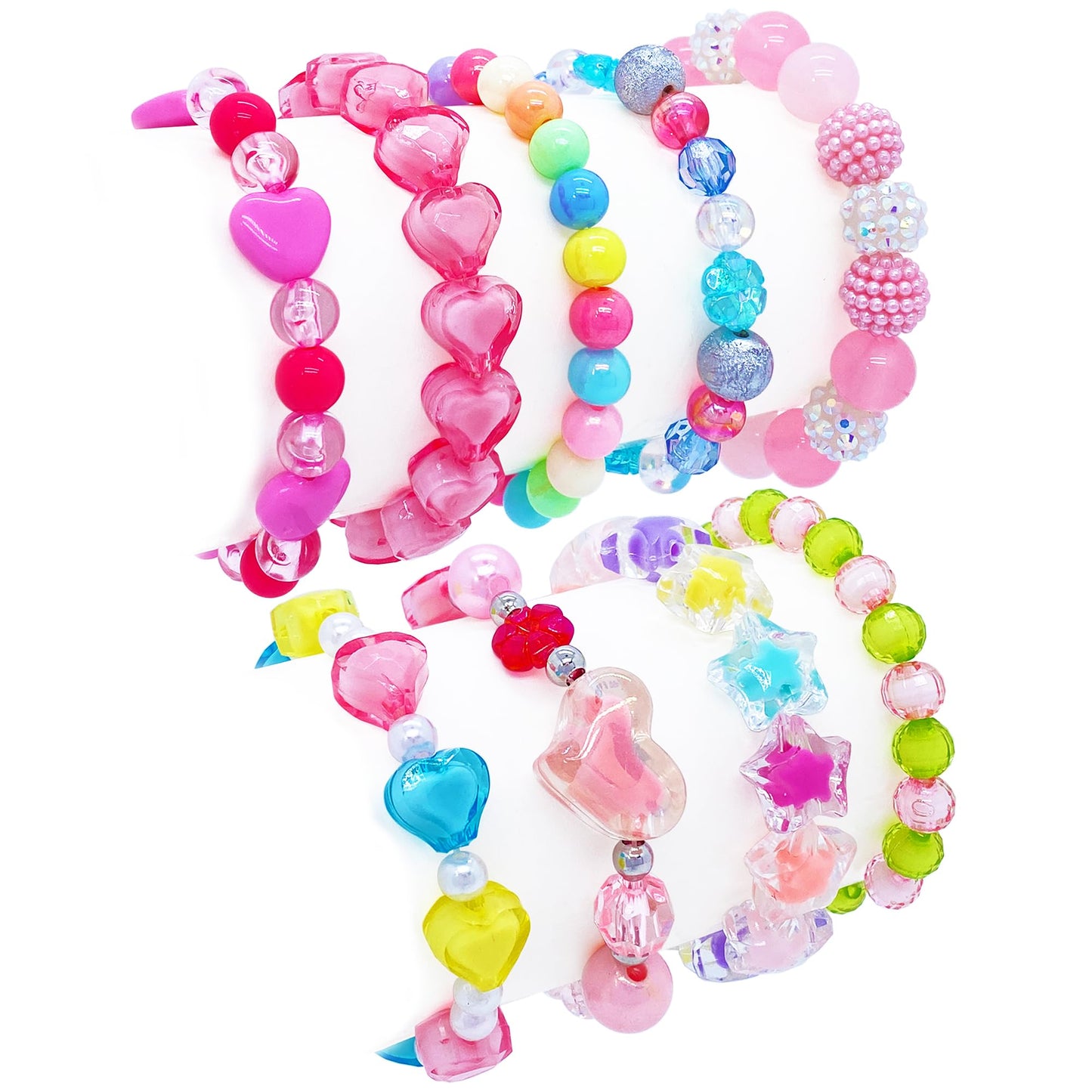 SIELEVIN 9-Piece Cute Kids Bracelets for Girls – Pink Love Beaded Jewelry Set for Parties & Gifts