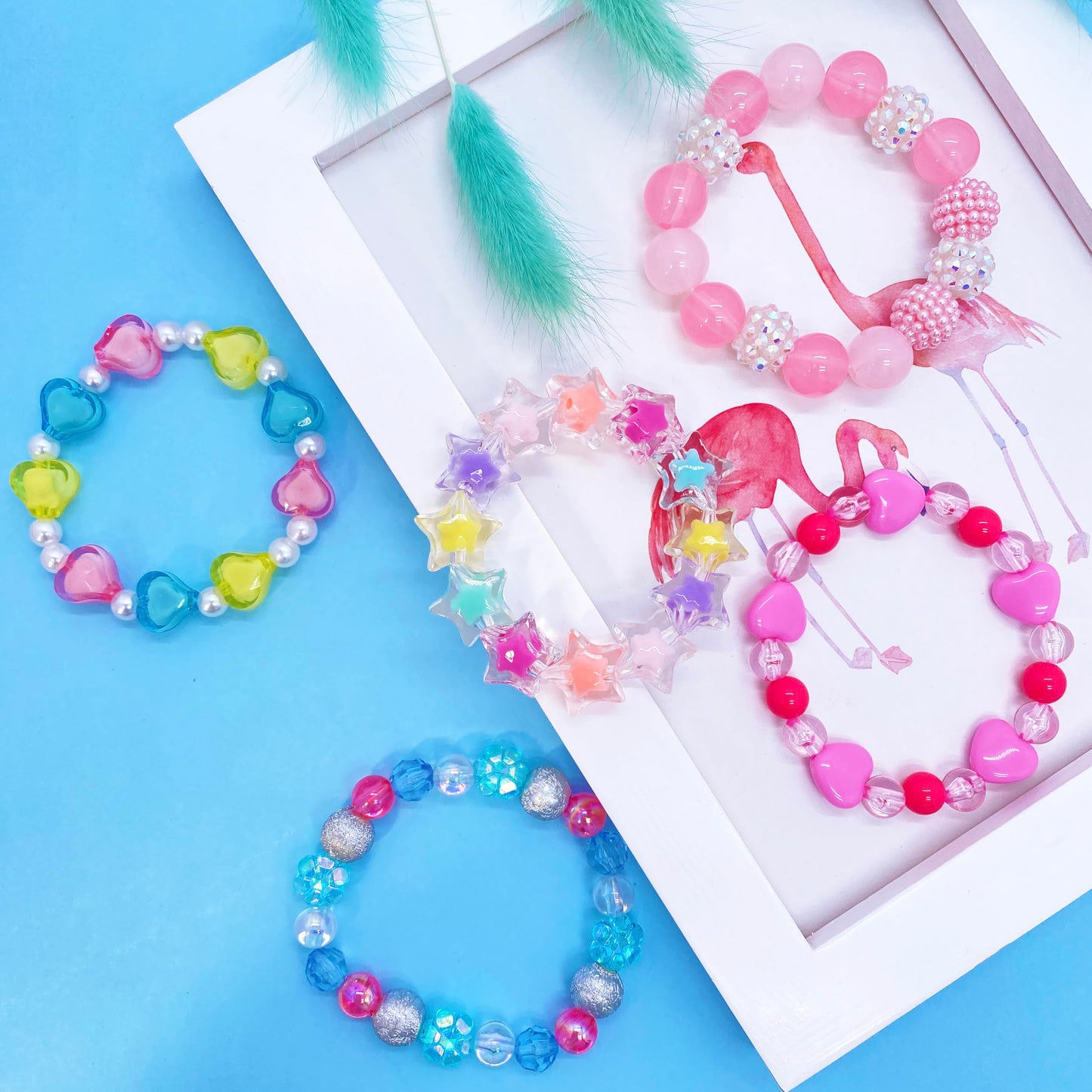 SIELEVIN 9-Piece Cute Kids Bracelets for Girls – Pink Love Beaded Jewelry Set for Parties & Gifts