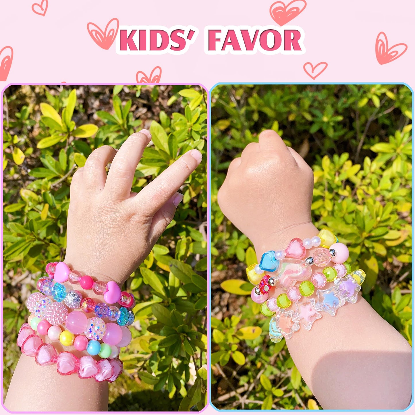 SIELEVIN 9-Piece Cute Kids Bracelets for Girls – Pink Love Beaded Jewelry Set for Parties & Gifts