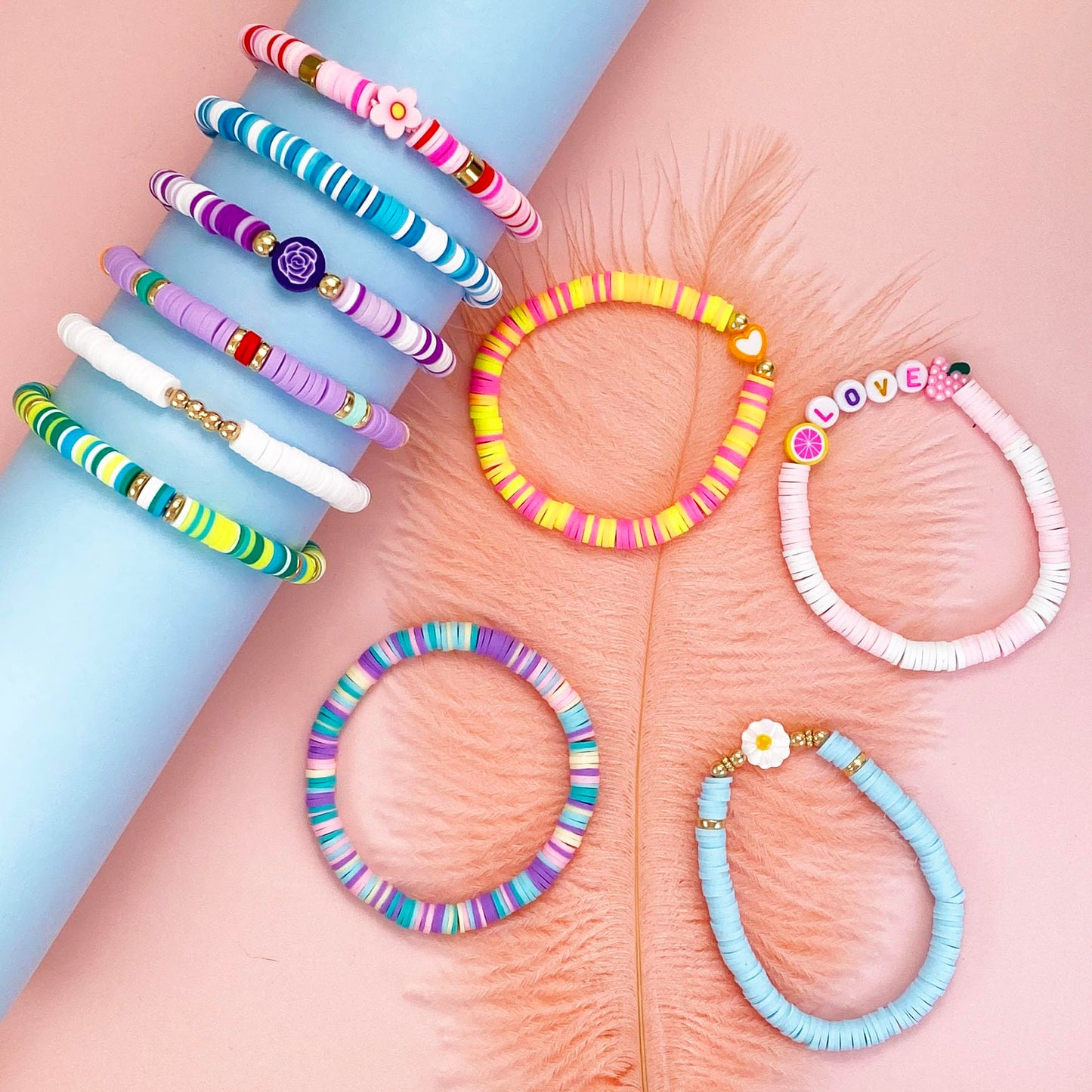 SIELEVIN 10-Piece Kids Friendship Bracelets — Colorful Clay Bead Beach Style Jewelry Set