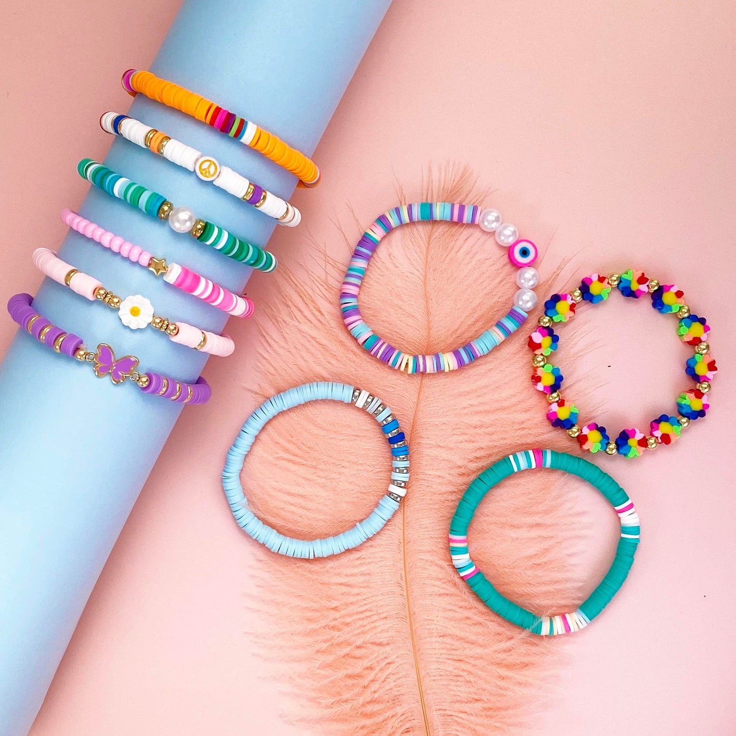 SIELEVIN 10-Piece Kids Friendship Bracelets – Colorful Clay Bead Set for Girls & Teens | Beach Style Gift