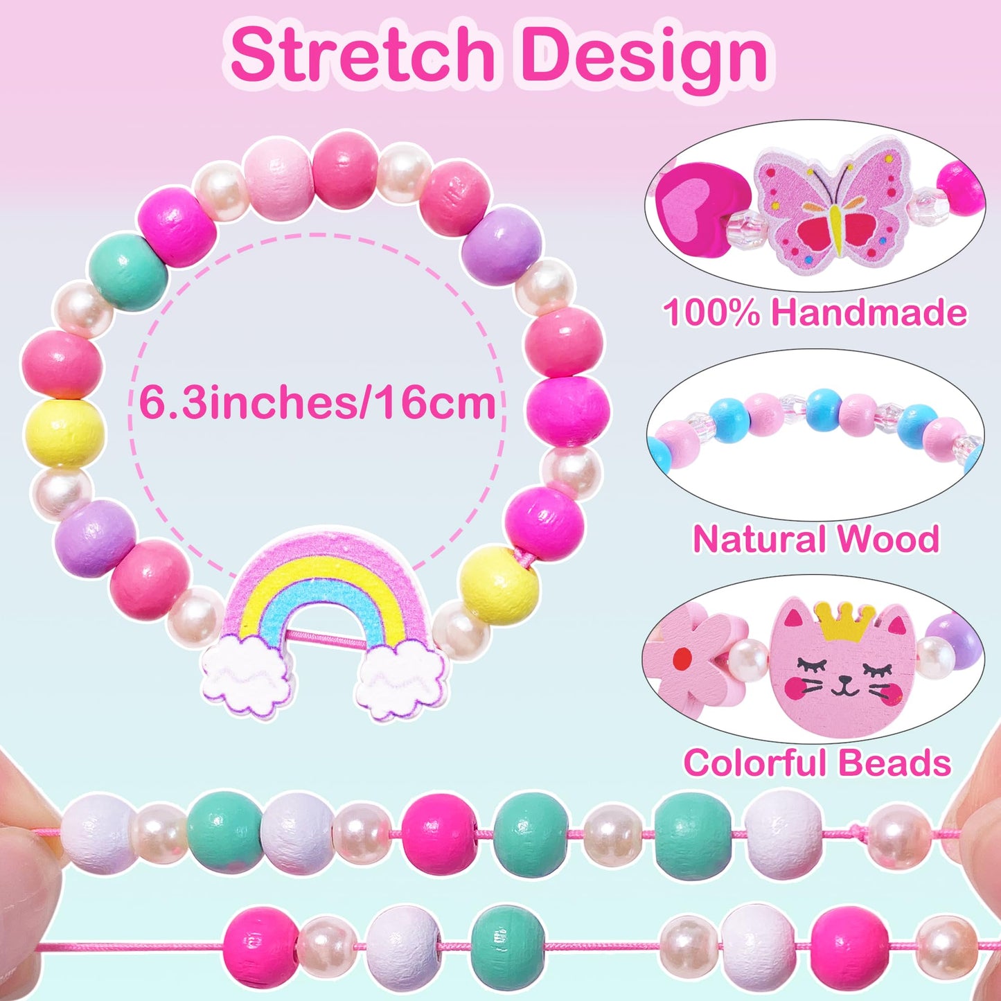 SIELEVIN 12 Pcs Unicorn Mermaid Wood Bead Bracelets for Girls – Party Favors & Gifts