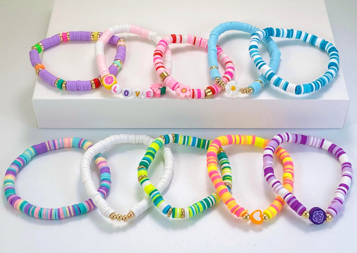 SIELEVIN 10-Piece Kids Friendship Bracelets — Colorful Clay Bead Beach Style Jewelry Set