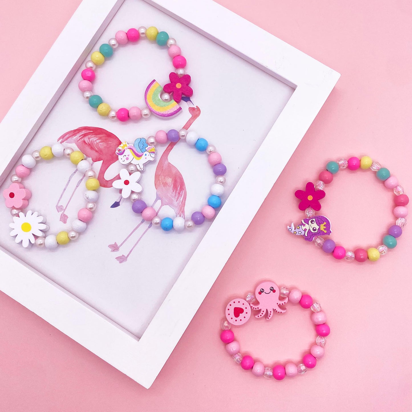 SIELEVIN 12 Pcs Unicorn Mermaid Wood Bead Bracelets for Girls – Party Favors & Gifts