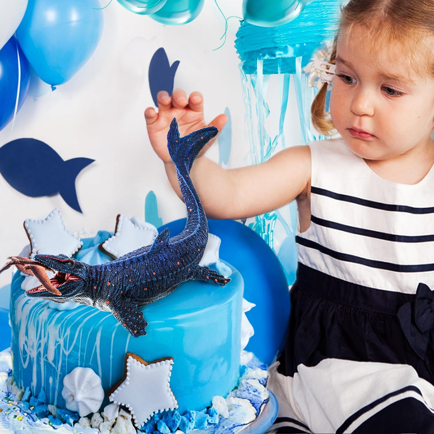SIENON Jurassic Mosasaurus Dinosaur Toy Figure 11.4-inch – Large Bath Toy & Cake Topper