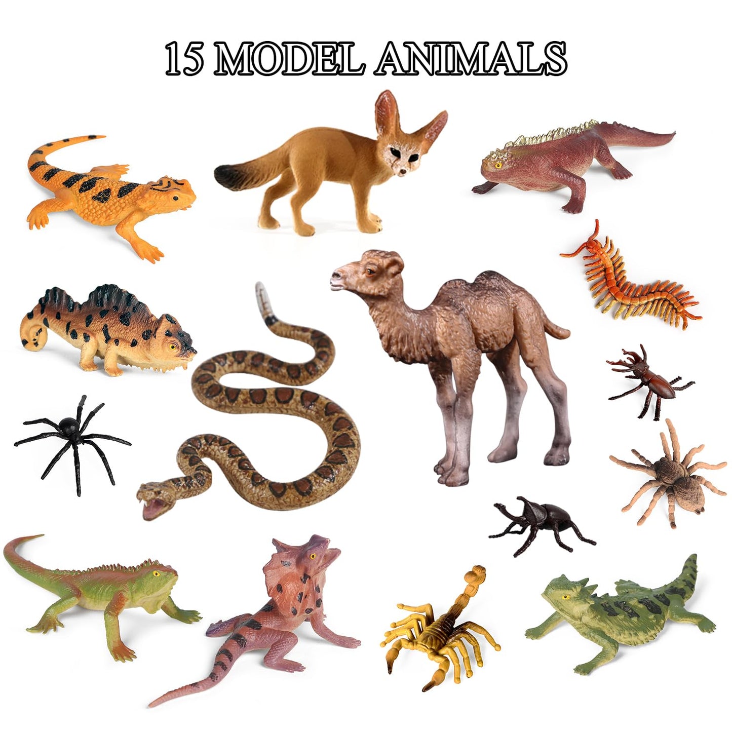 SIENON 32Pcs Desert Animal Figures Playset – Diorama Kit with Cactus, Camel, Fennec Fox & More