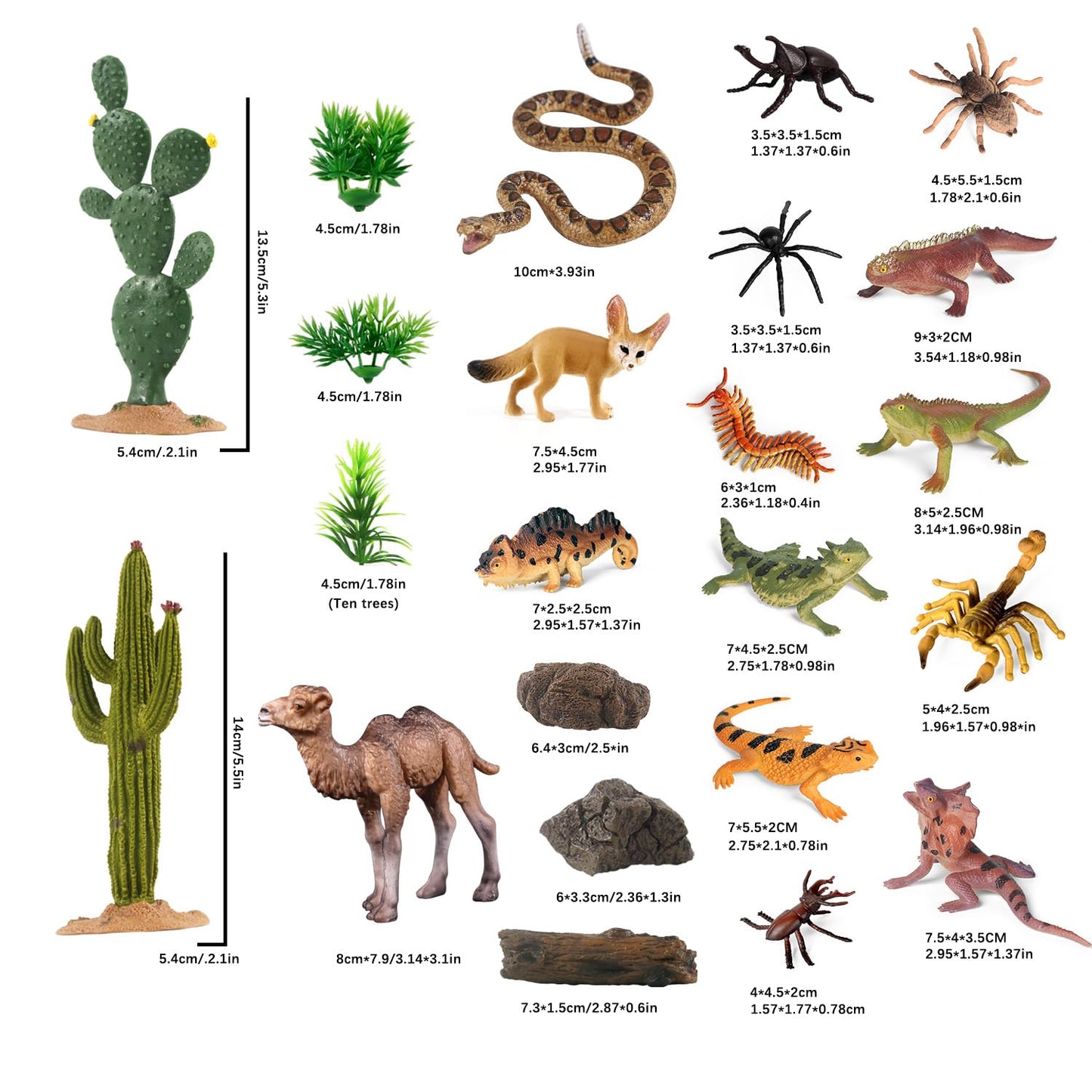 SIENON 32Pcs Desert Animal Figures Playset – Diorama Kit with Cactus, Camel, Fennec Fox & More