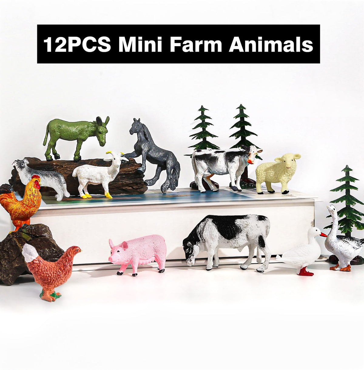 SIENON 12Pcs Farm Animals Toys – Realistic Miniature Figure Playset for Kids