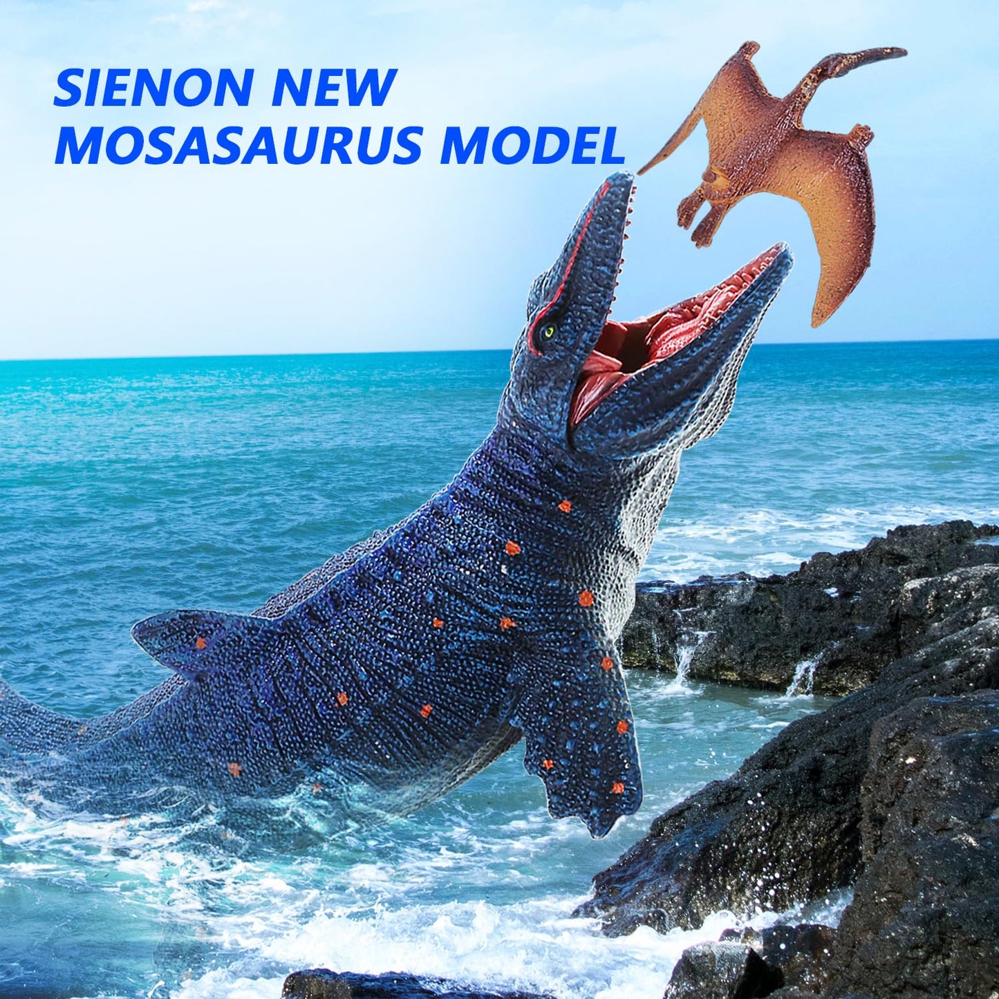 SIENON Jurassic Mosasaurus Dinosaur Toy Figure 11.4-inch – Large Bath Toy & Cake Topper