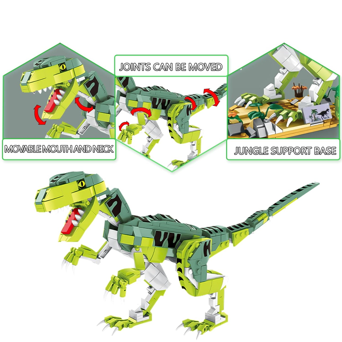 SIENON Velociraptor Dinosaur Building Toy – 533 Pcs, 16.3in Model