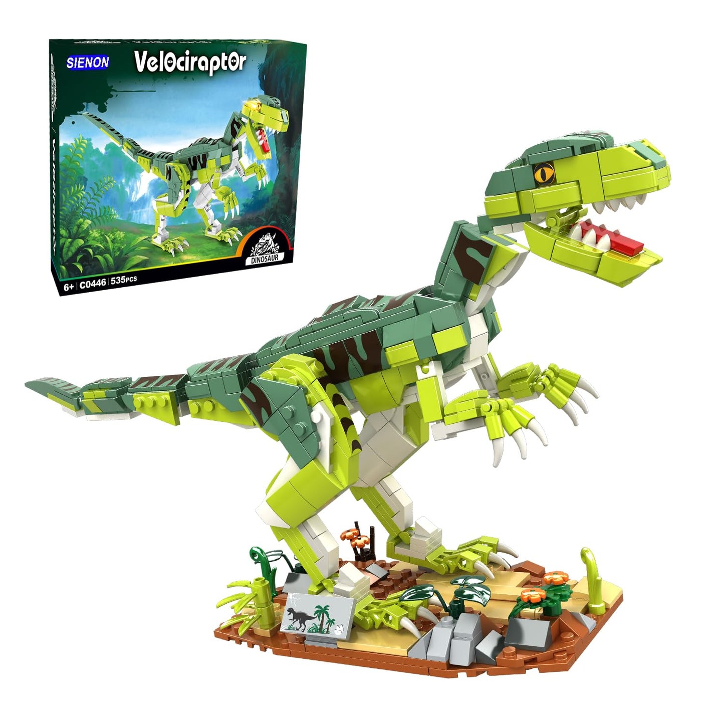 SIENON Velociraptor Dinosaur Building Toy – 533 Pcs, 16.3in Model