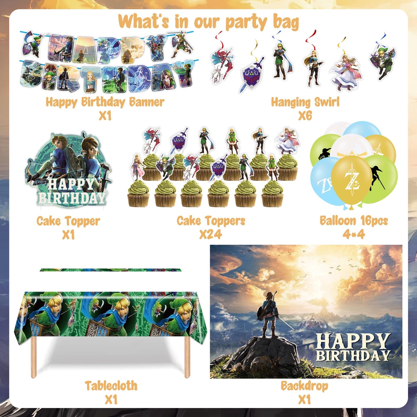 Signreen Legend Party Supplies — Banner, Balloons, Swirls, Backdrop, Tablecloth & Cake Toppers
