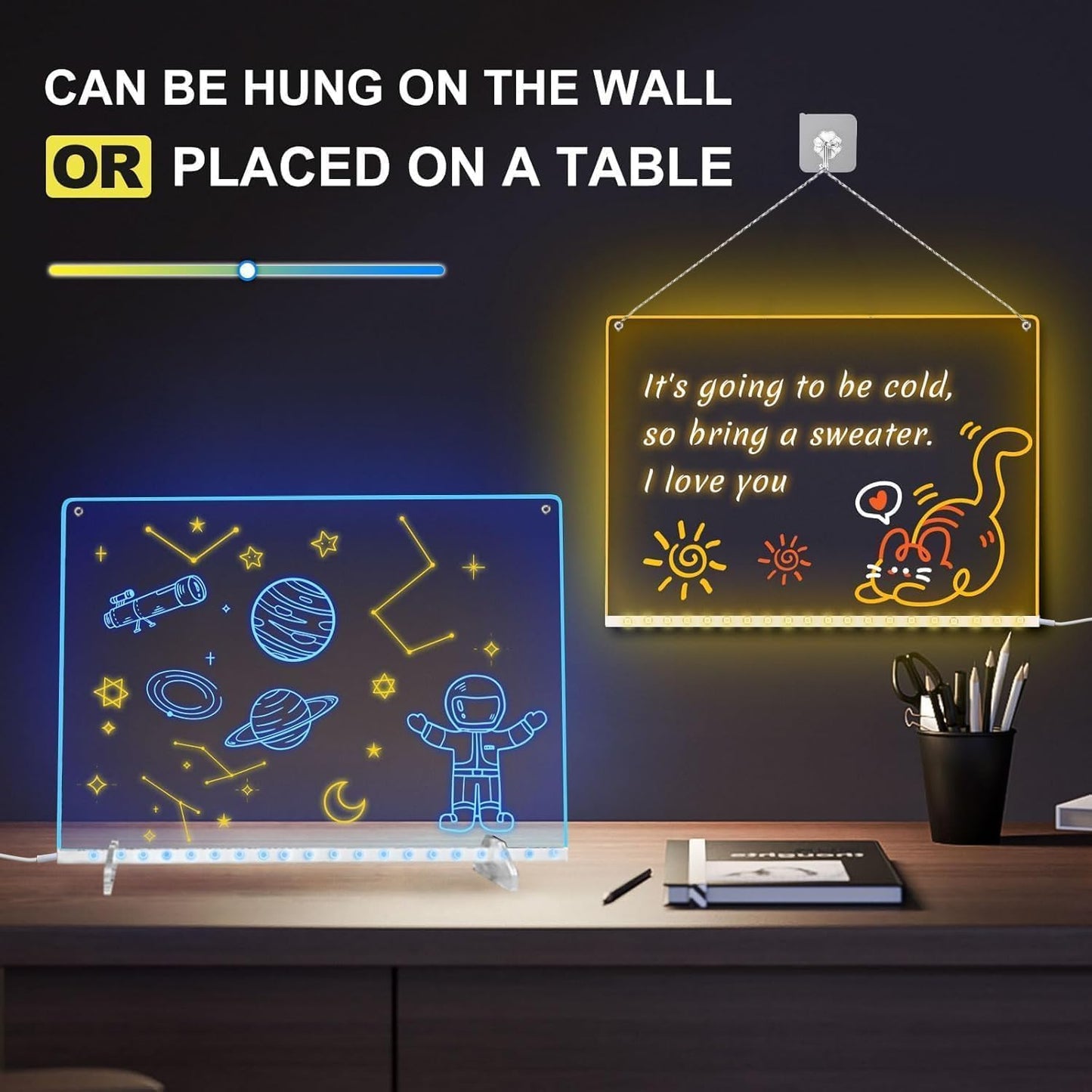 Signsxcel LED Drawing Board with Battery Box – 13.7 x 10 in, 8 Colors, 6 Modes, 7 Markers