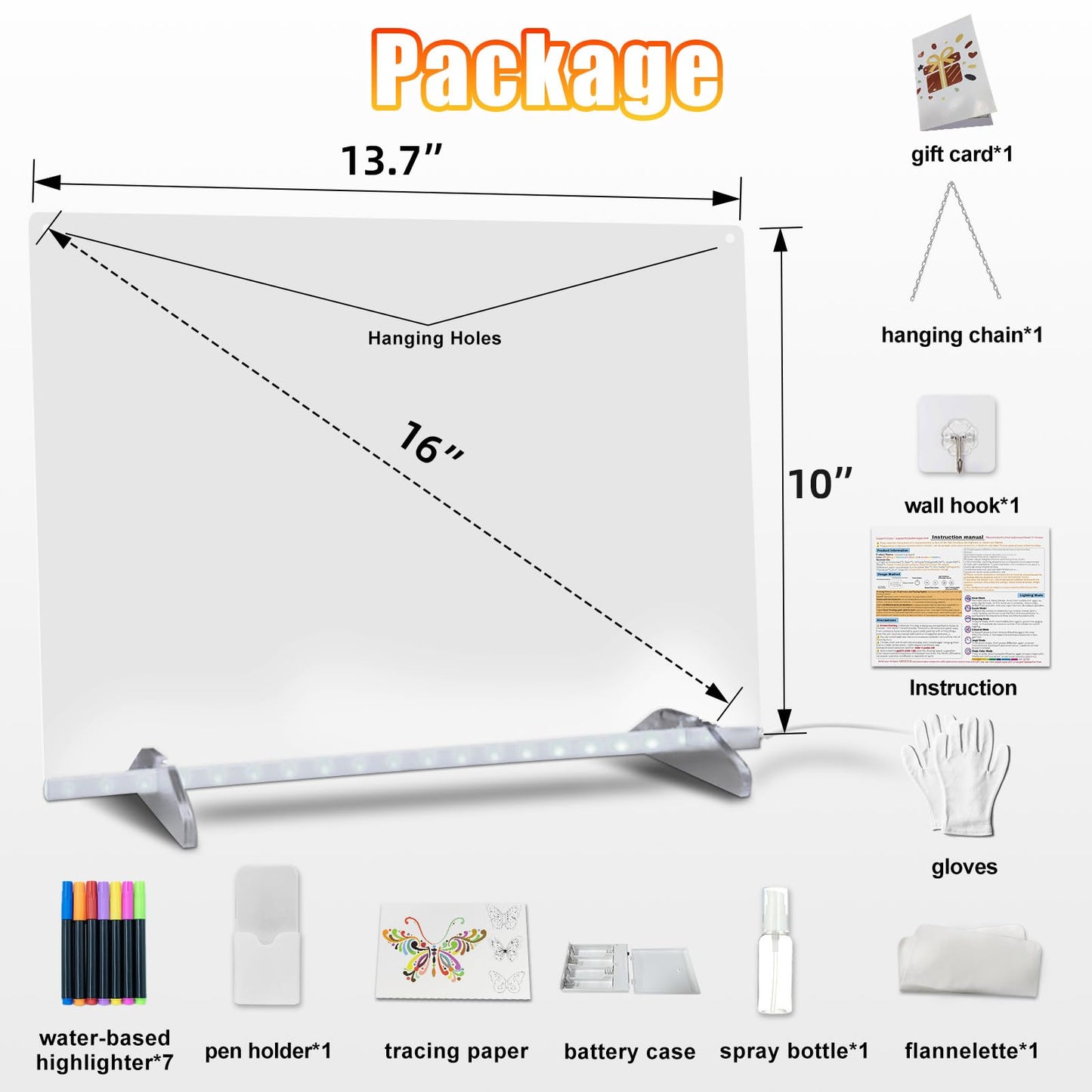 Signsxcel LED Drawing Board with Battery Box – 13.7 x 10 in, 8 Colors, 6 Modes, 7 Markers