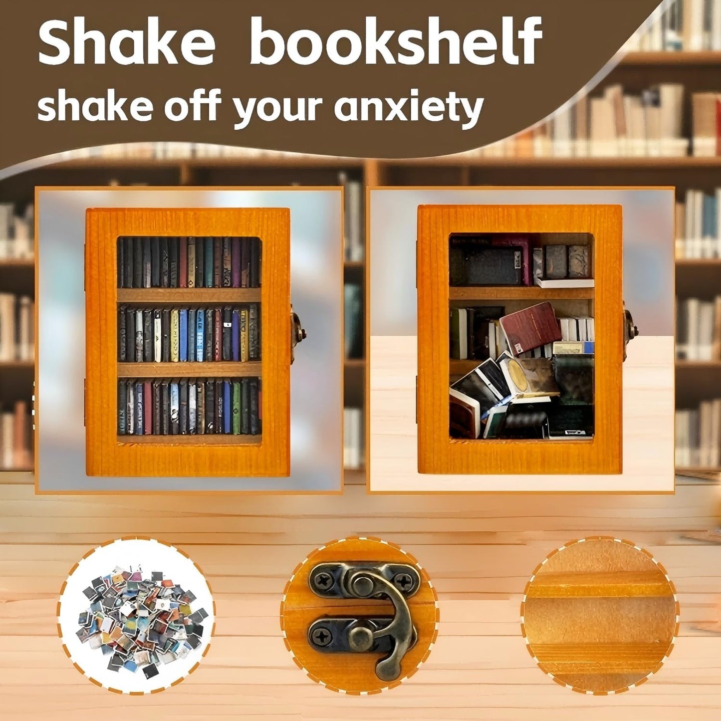 SIHPTO Stress Relief Mini Bookshelf Ornament – 60 Mini Books, Cozy Desk Decor
