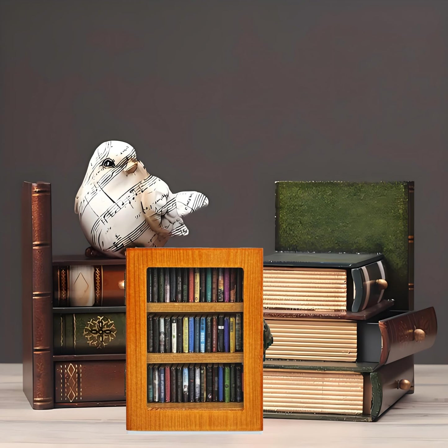 SIHPTO Stress Relief Mini Bookshelf Ornament – 60 Mini Books, Cozy Desk Decor