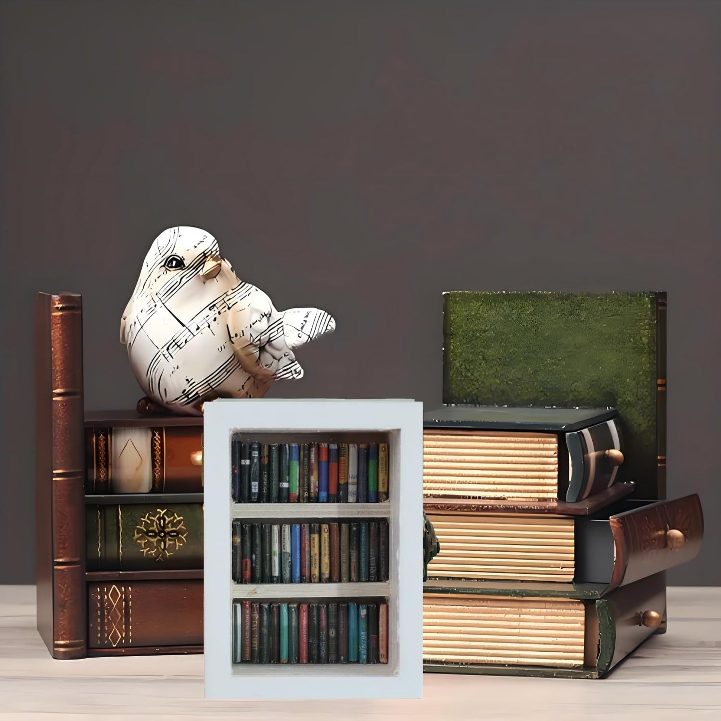 SIHPTO Stress Relief Mini Bookshelf Ornament – White Doll House Decor, 60 Mini Books