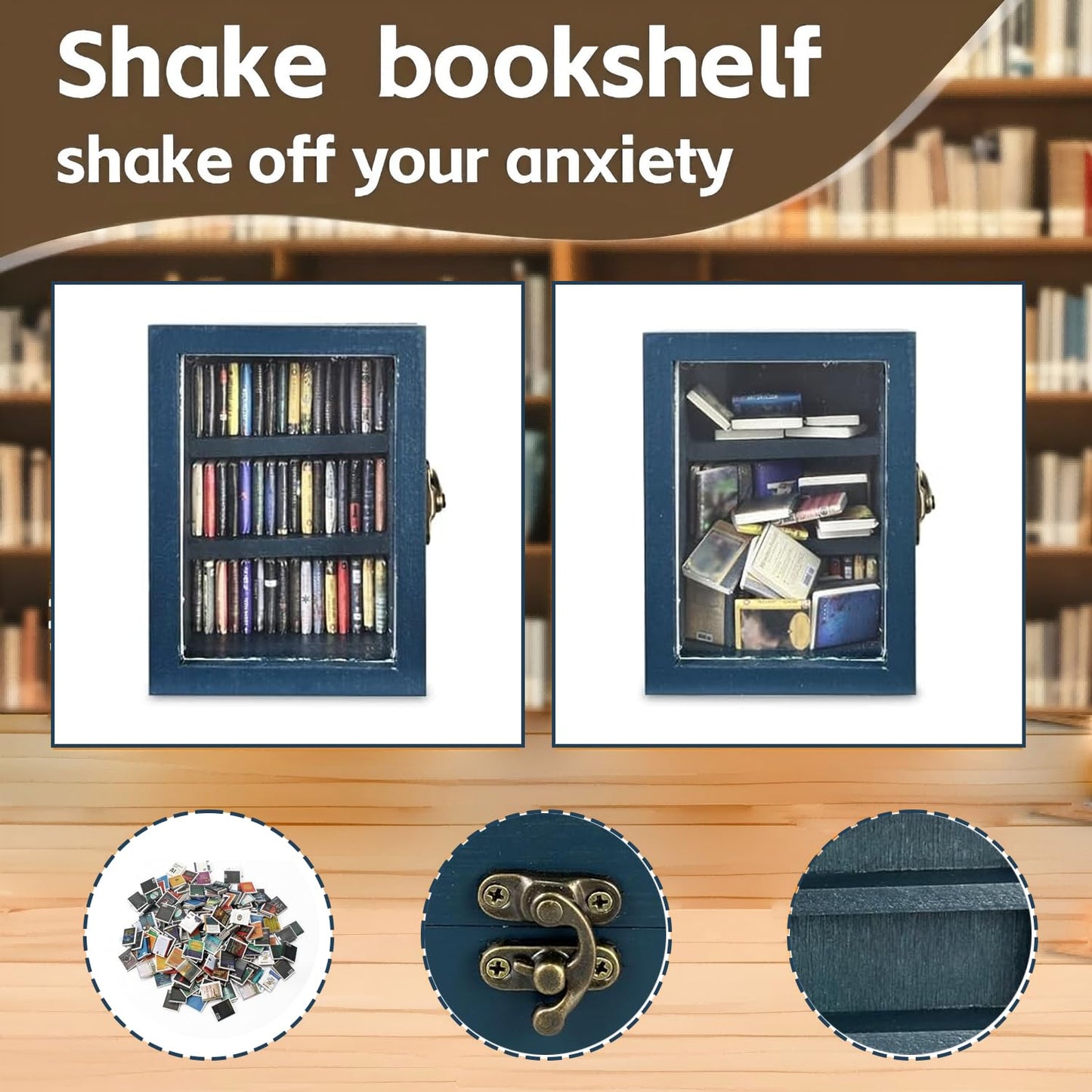 SIHPTO Stress Relief Mini Bookshelf Ornament – 60 Mini Books, Doll House Decor