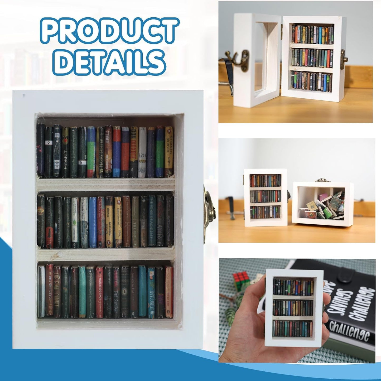 SIHPTO Stress Relief Mini Bookshelf Ornament – White Doll House Decor, 60 Mini Books