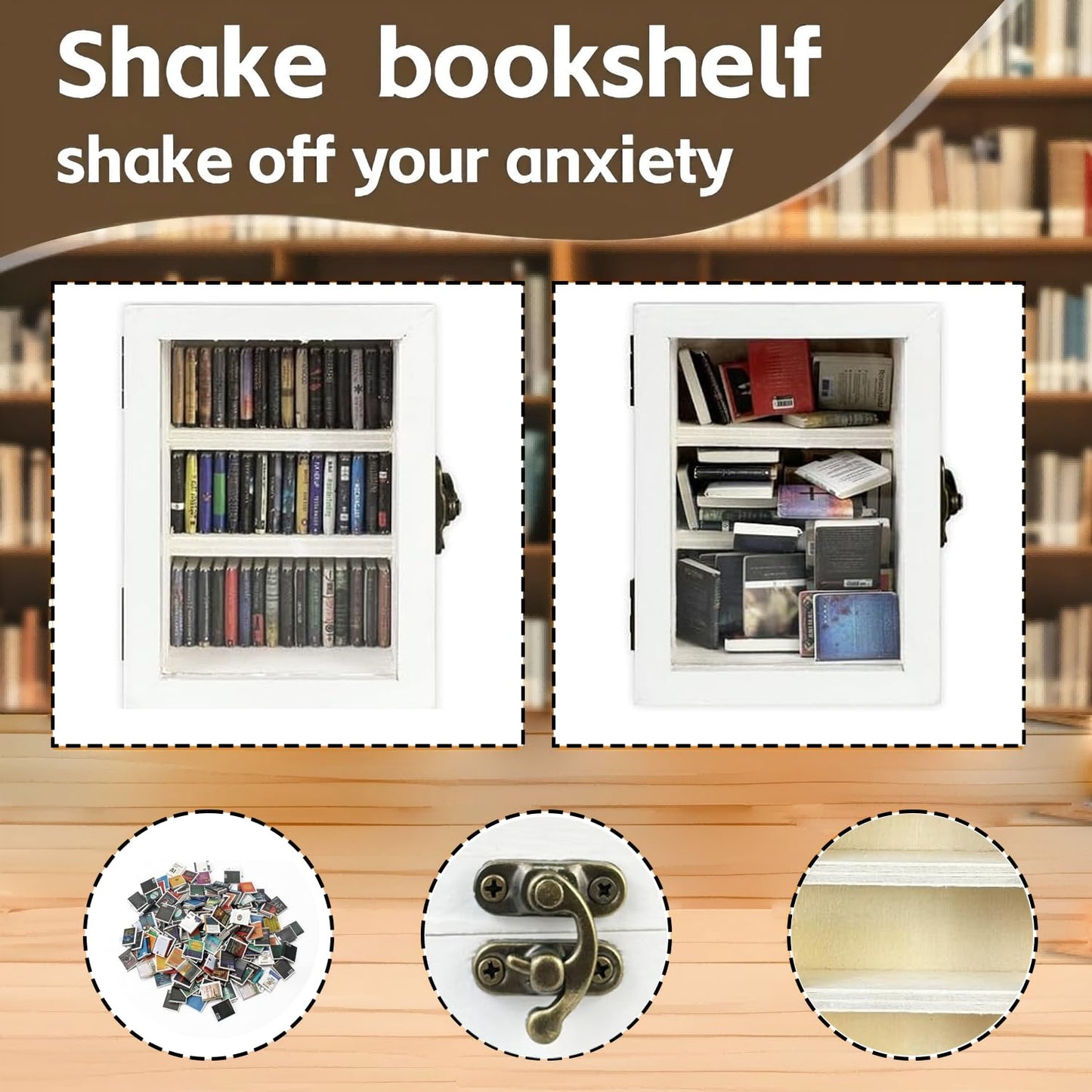 SIHPTO Stress Relief Mini Bookshelf Ornament – White Doll House Decor, 60 Mini Books